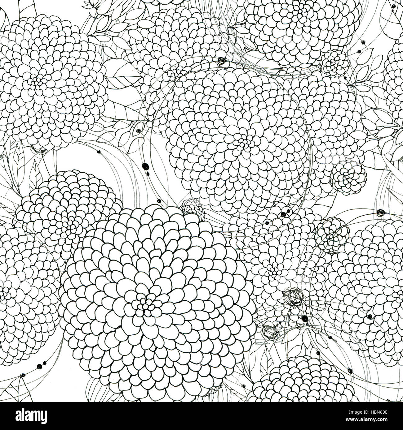 Seamless floral with abstract black and white flowers Stock Photo - Alamy