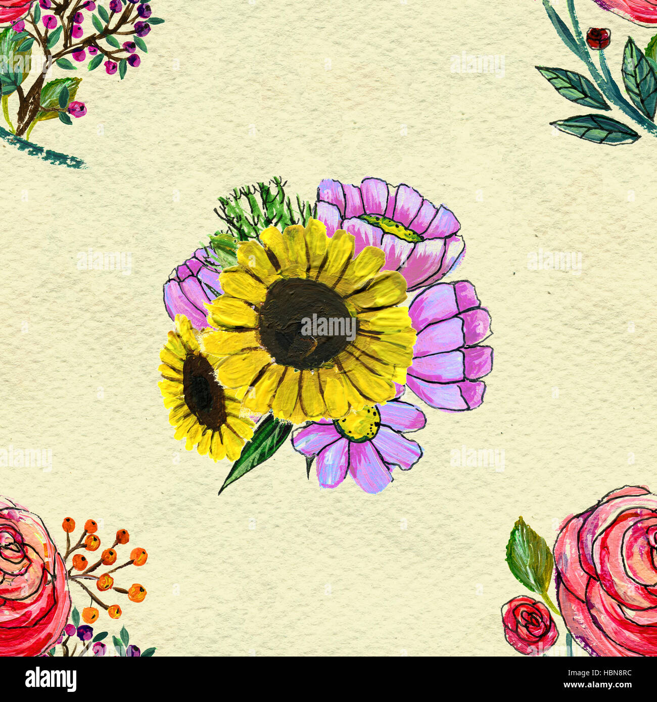Seamless pattern with colorful flowers Stock Photo - Alamy