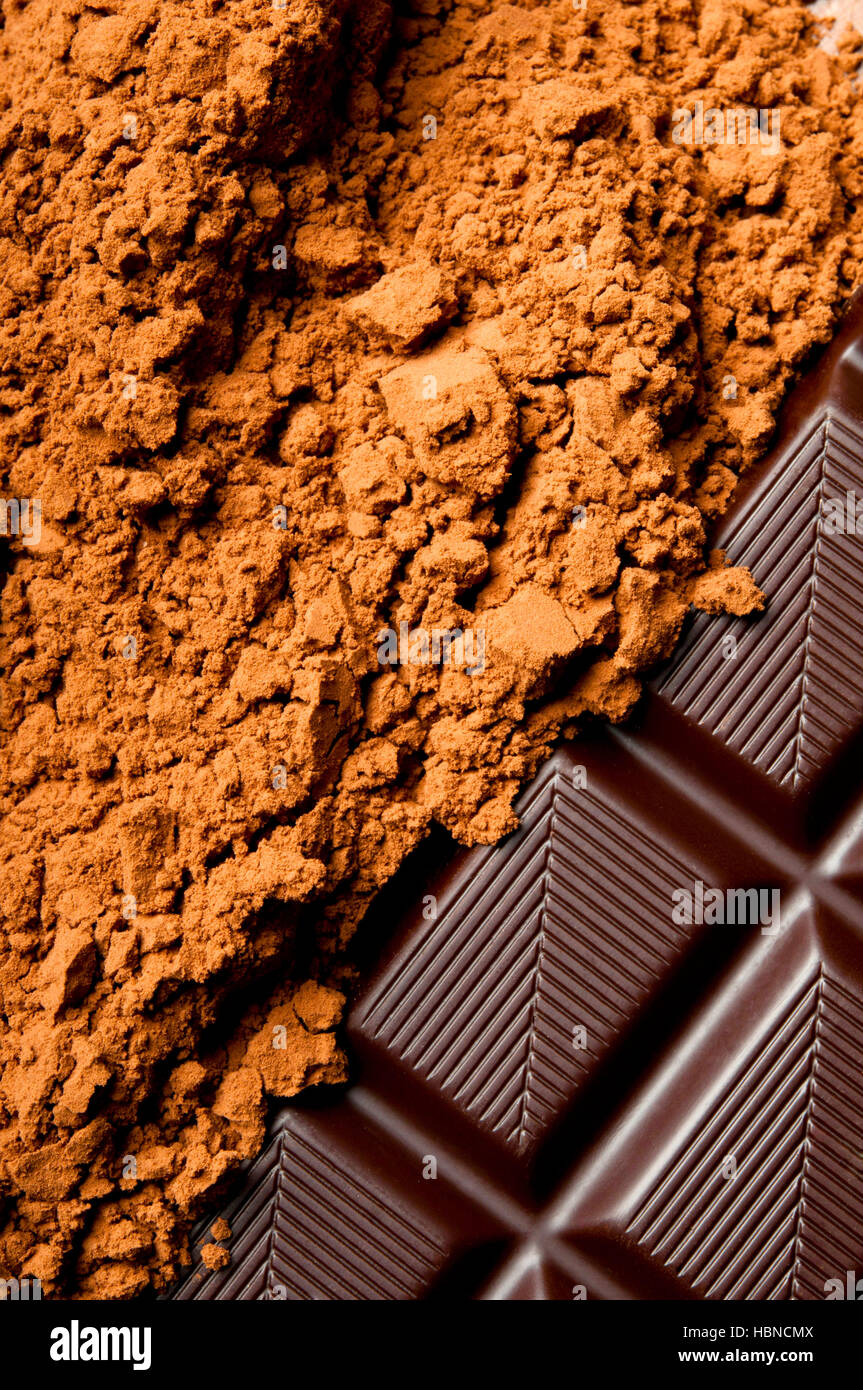 chocolate bar and cocoa in powder Stock Photo