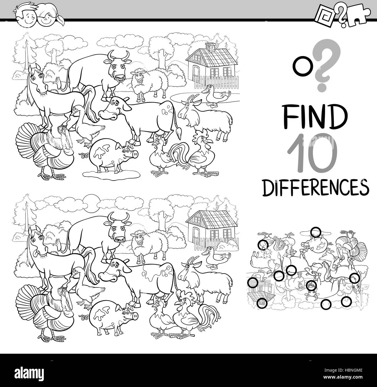 differences game coloring book Stock Photo - Alamy