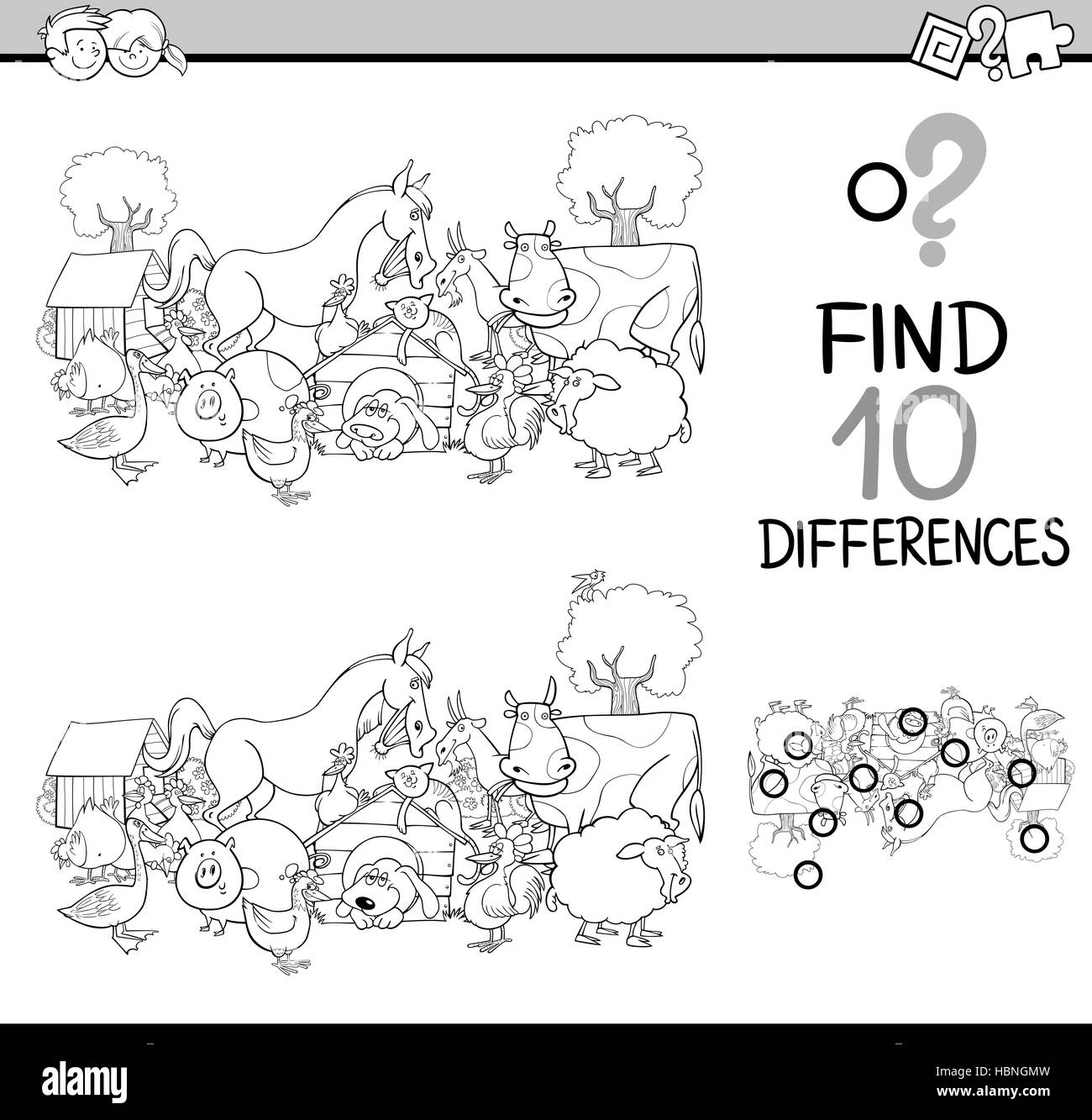 Many Differences Coloring differences activity coloring book Stock Photo - Alamy