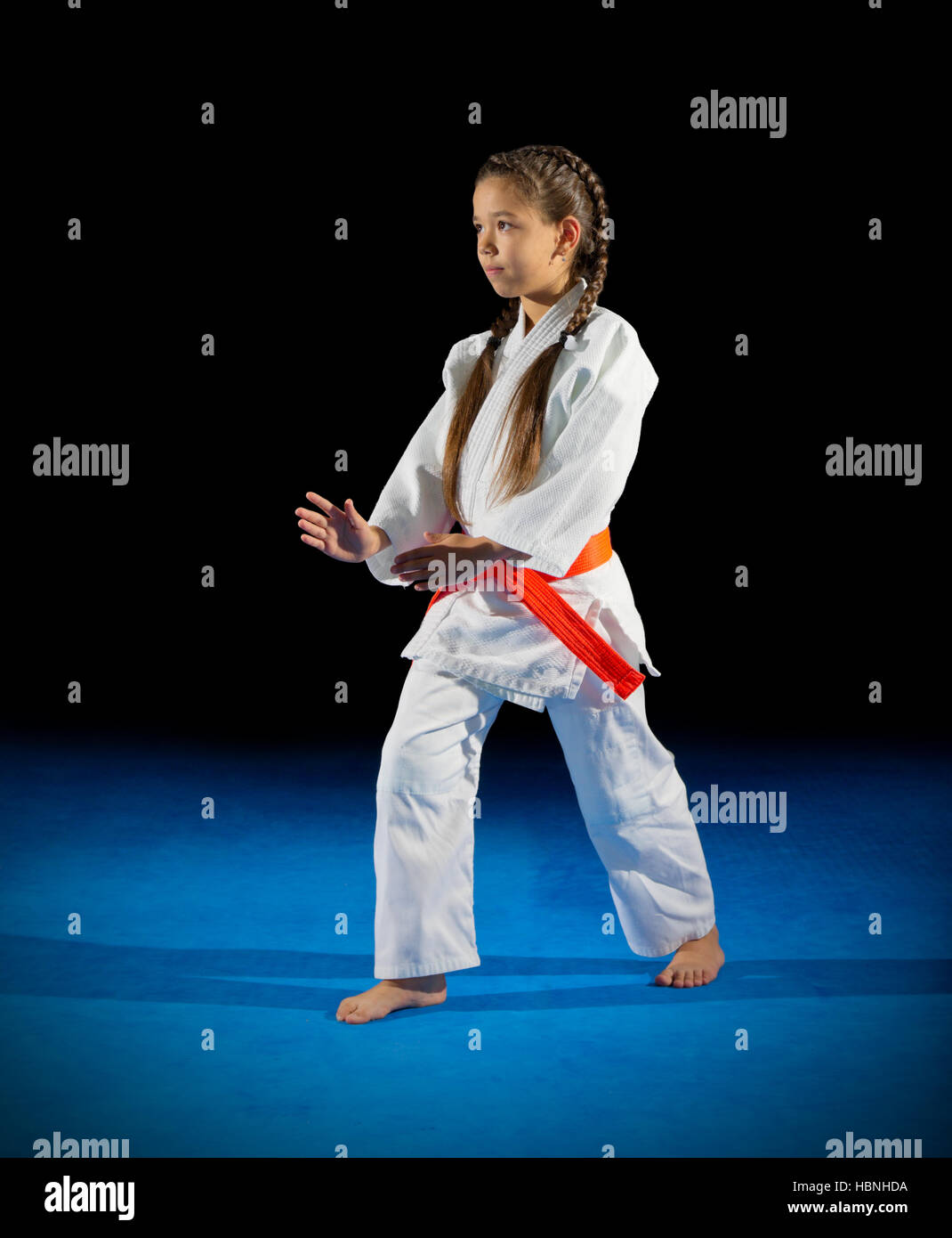 Little girl martial arts fighter isolated Stock Photo Alamy