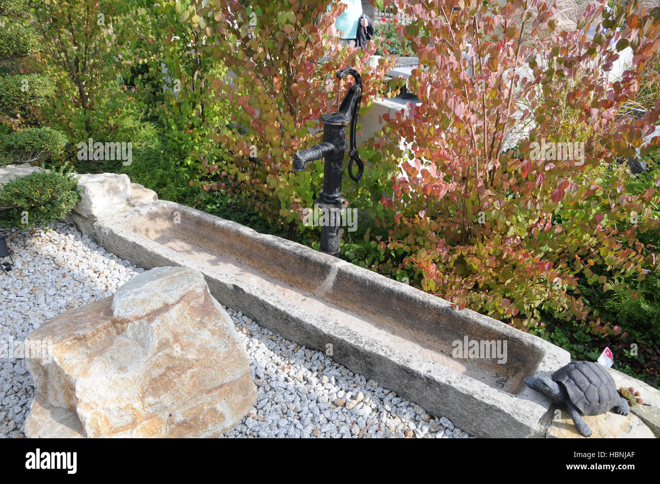 Water trough with Schwengelpumpe in the garden Stock Photo - Alamy