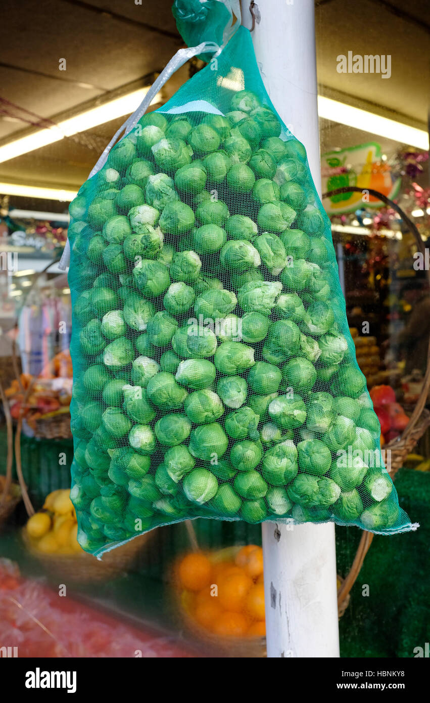 large bag of brussel sprouts outside greengrocer's shop Stock Photo Alamy