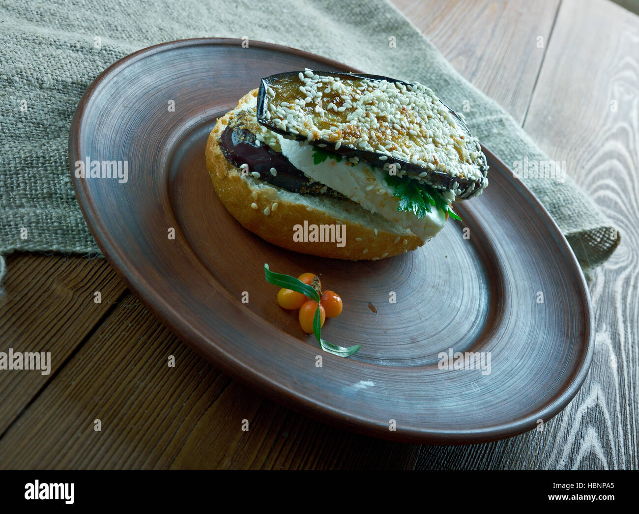 Grilled Eggplant and Portobello Sandwich Stock Photo Alamy