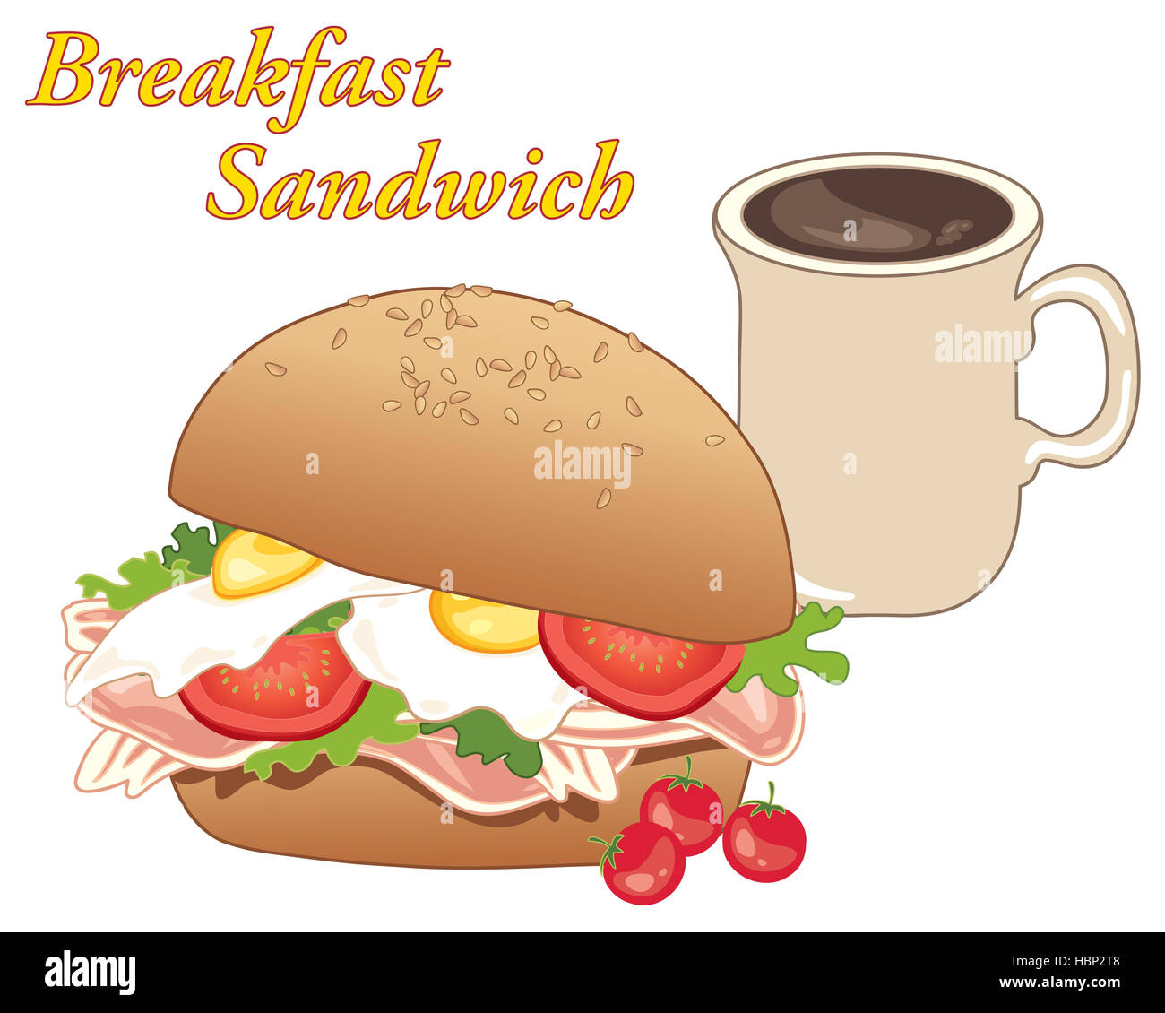 an illustration of a breakfast sandwich with eggs and bacon salad and a