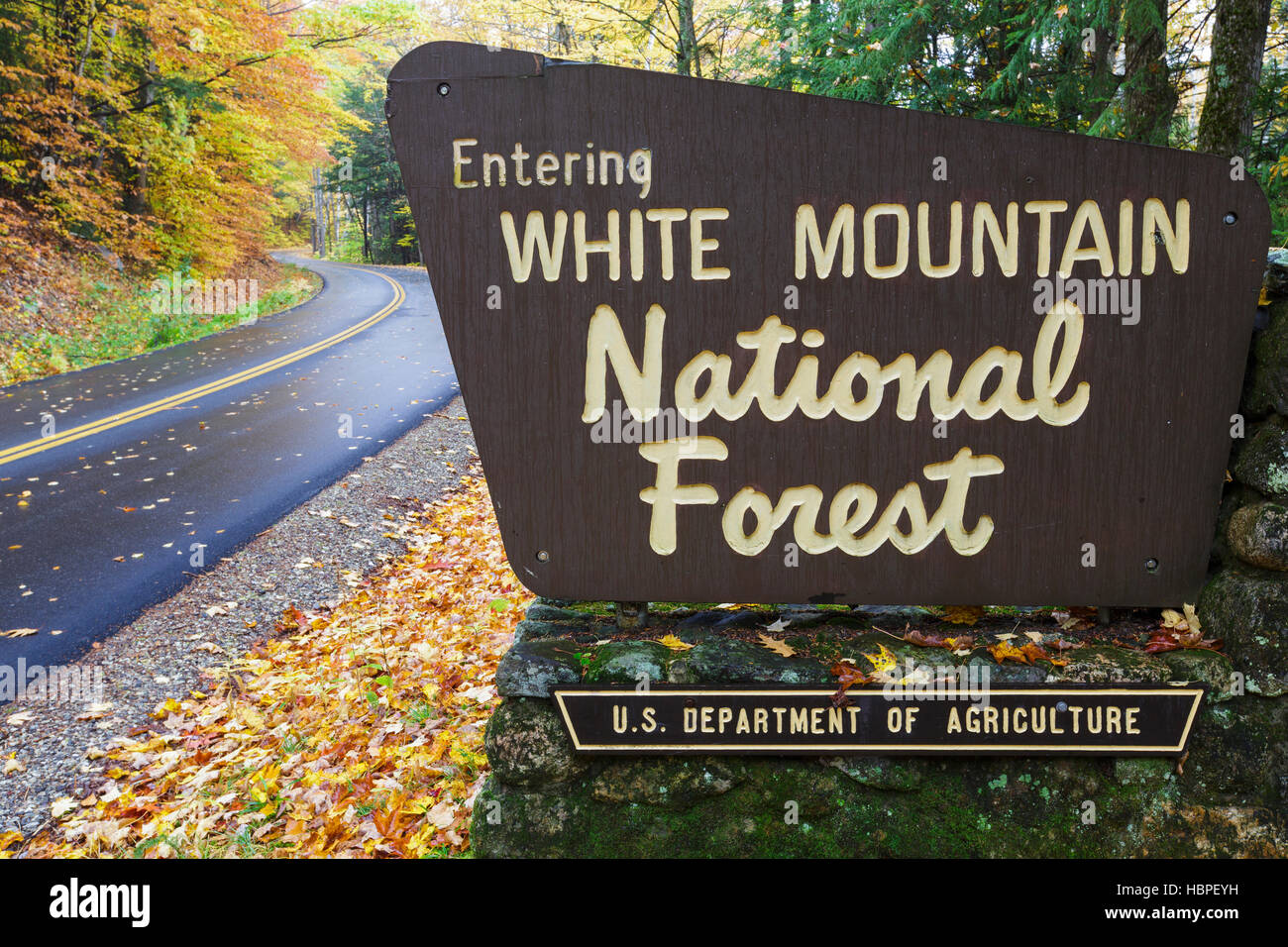 Entering the White Mountain National Forest sign along Tripoli Road in