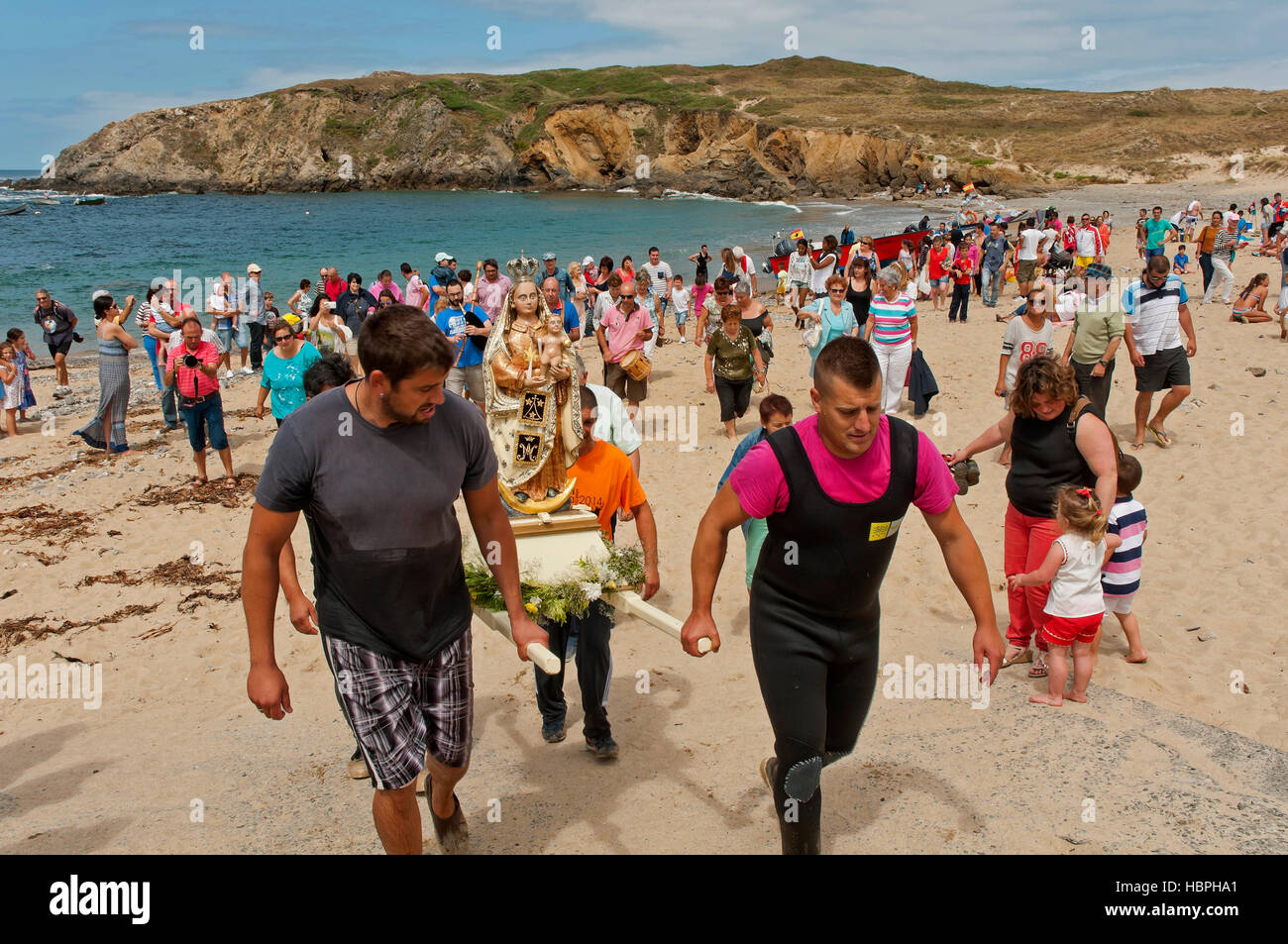 Seafaring procession of the Virxe do Porto, Meiras - Valdoviño, La Coruña province, Region of Galicia, Spain, Europe Stock Photo