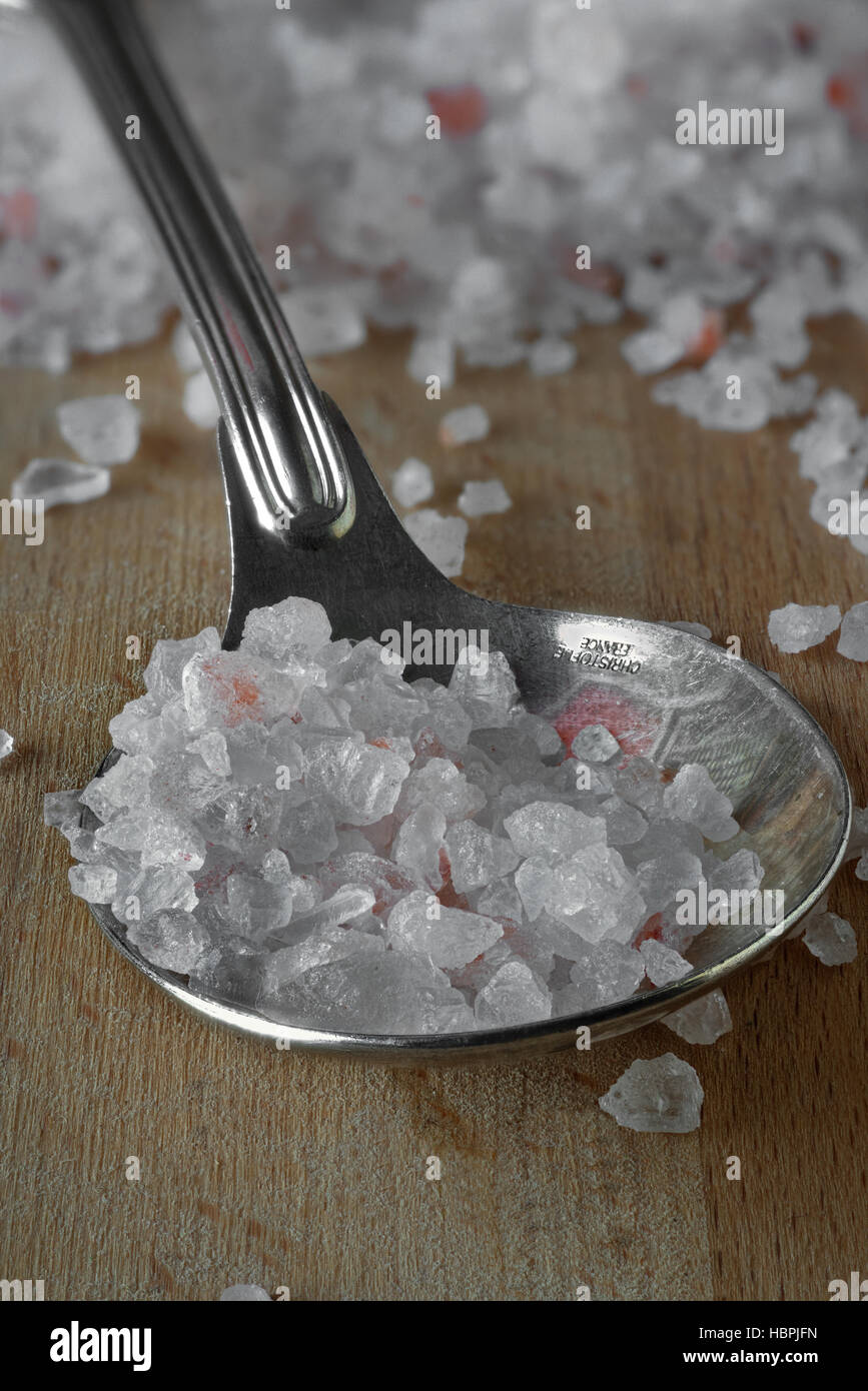 Salt Crystals on a Silver Spoon Stock Photo Alamy