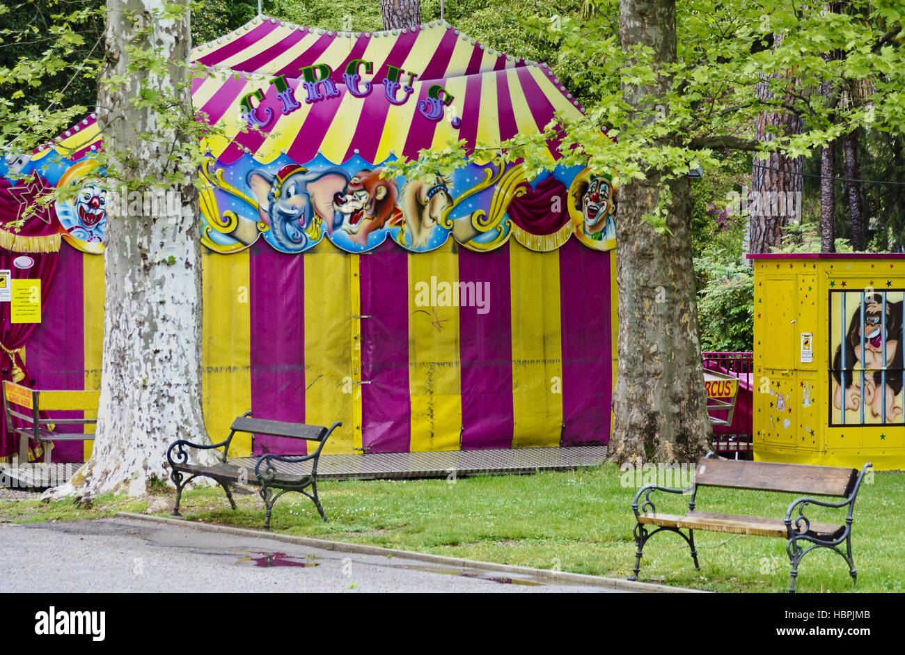circus tent between trees Stock Photo