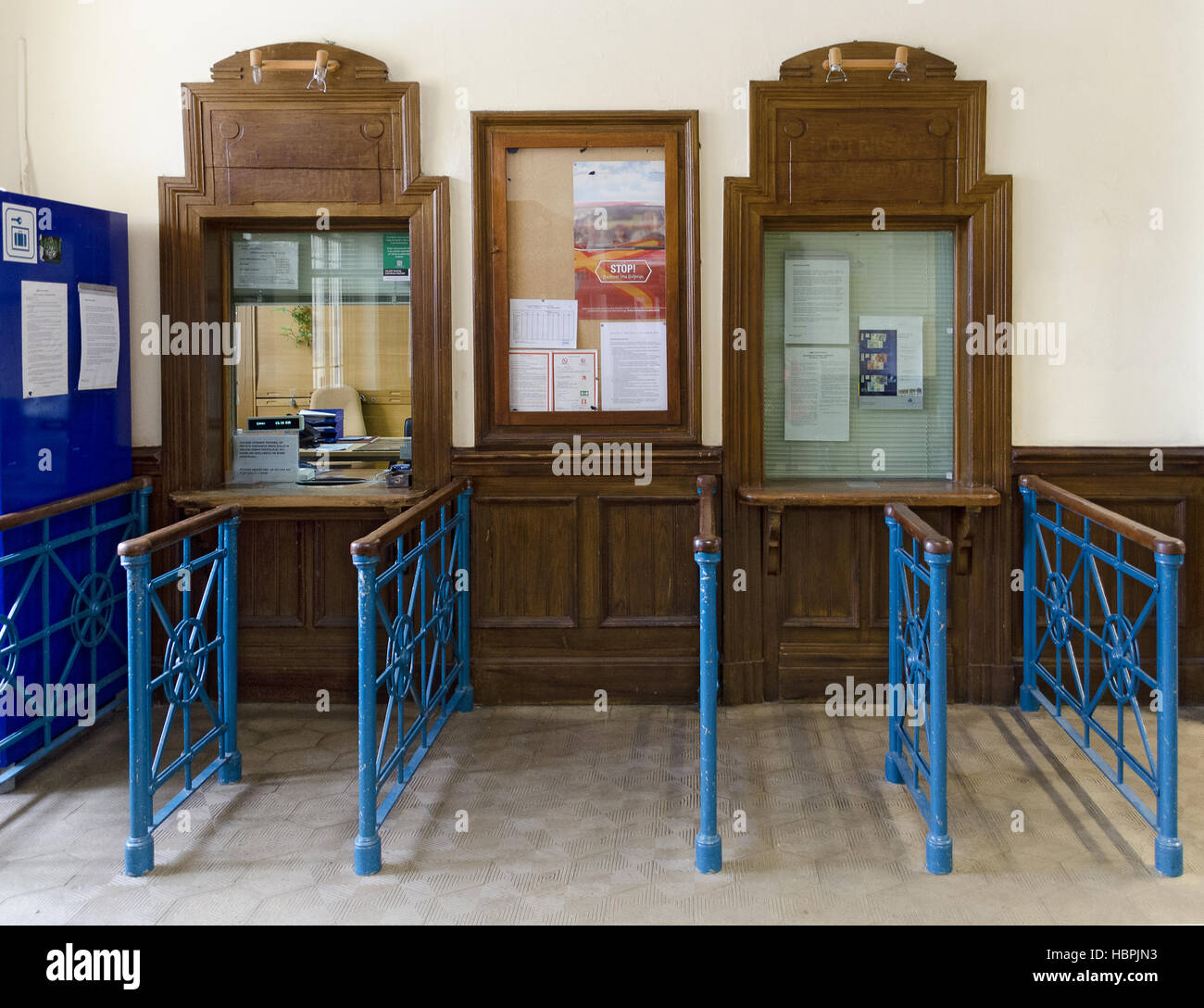 old ticket counter at the train station Stock Photo