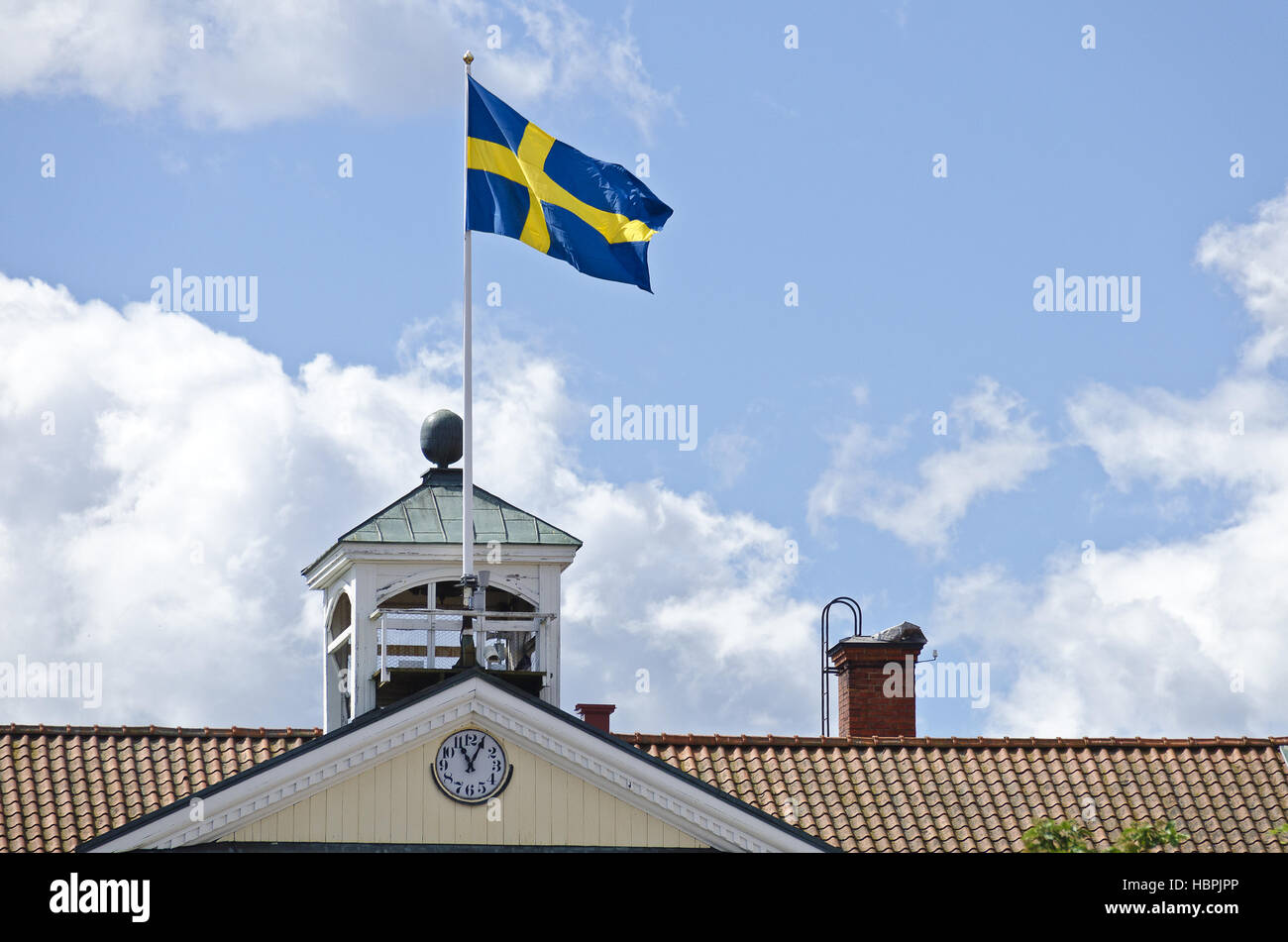 swedish flag on a gable Stock Photo