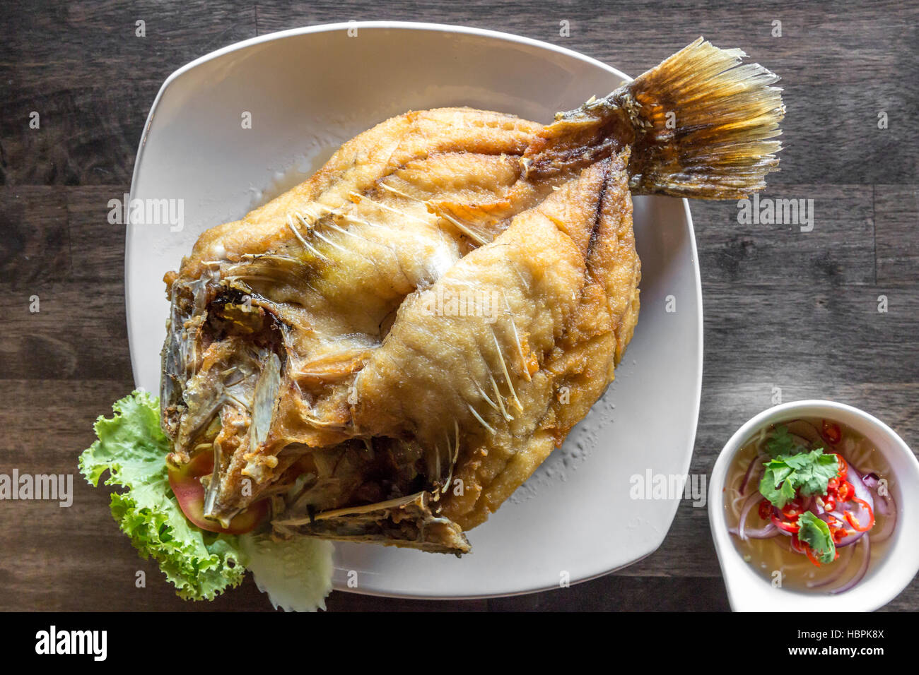 deep fried sea bass fish Stock Photo Alamy
