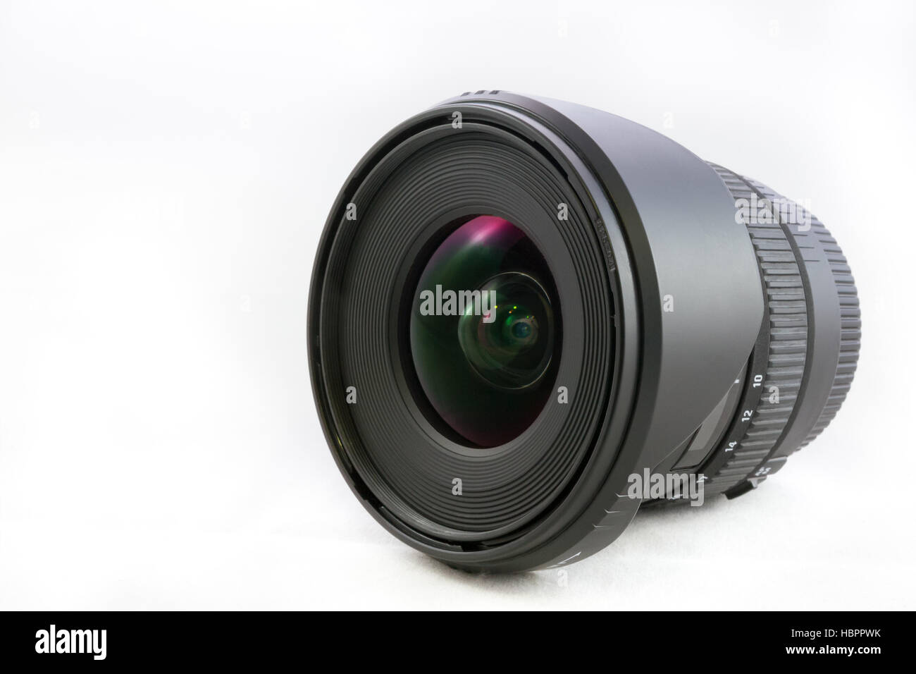Black camera lens isolated on white background, full view Stock Photo