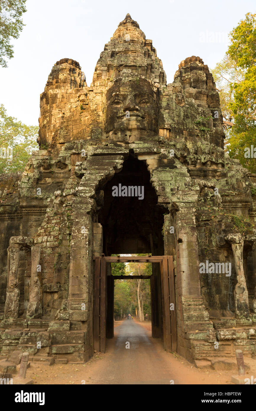 Stone Gate of Angkor Thom, UNESCO heritage site in Cambodia. Stock Photo