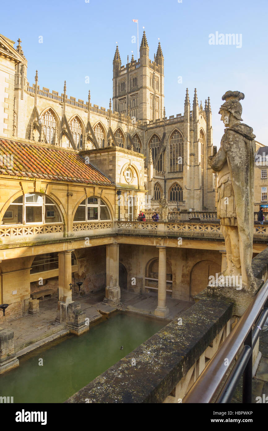 BATH, ENGLAND FEB 18, 2013 The Ancient Roman Baths, with visitors