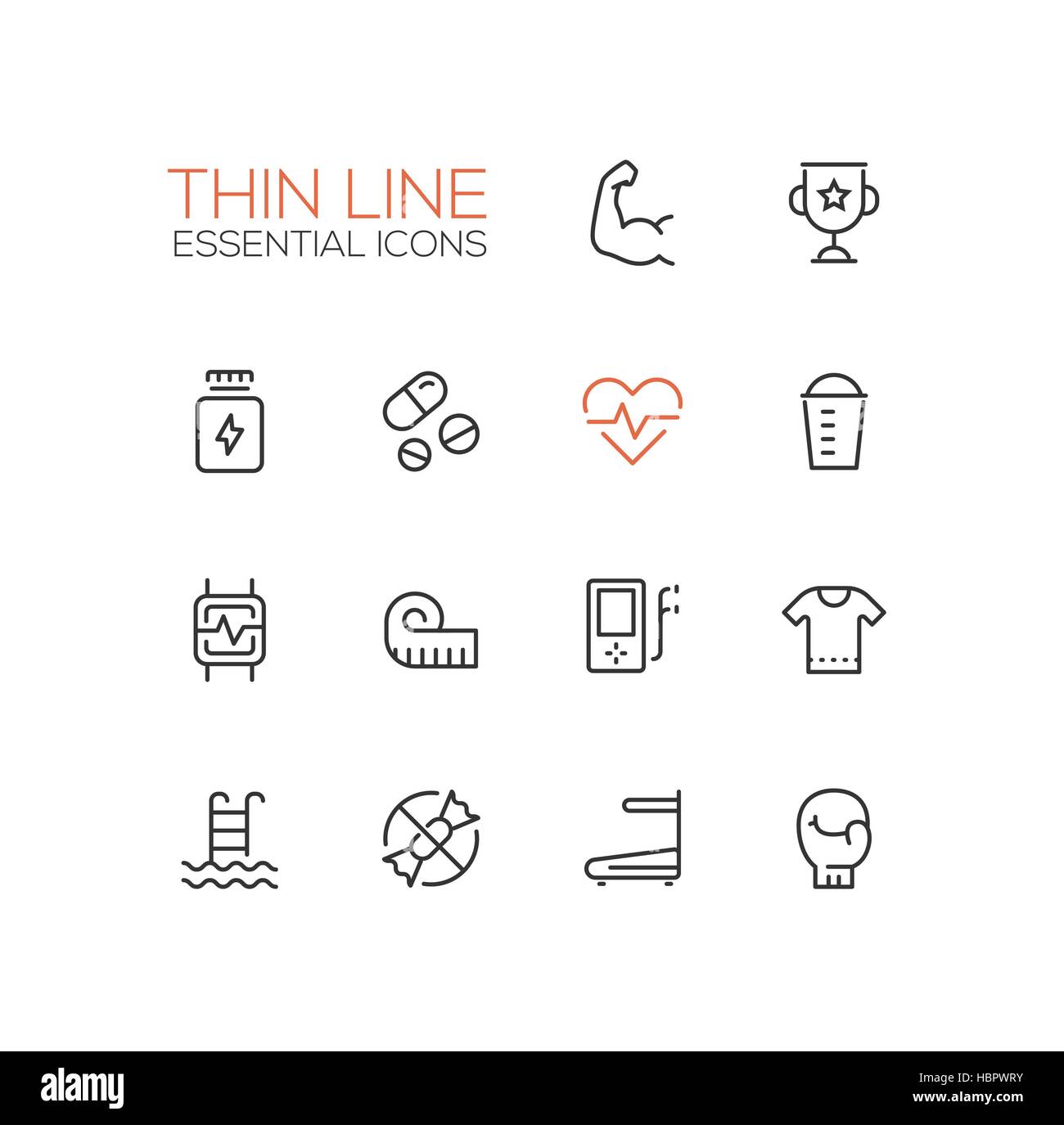 Sport Training - Thin Single Line Icons Set Stock Vector Image & Art ...