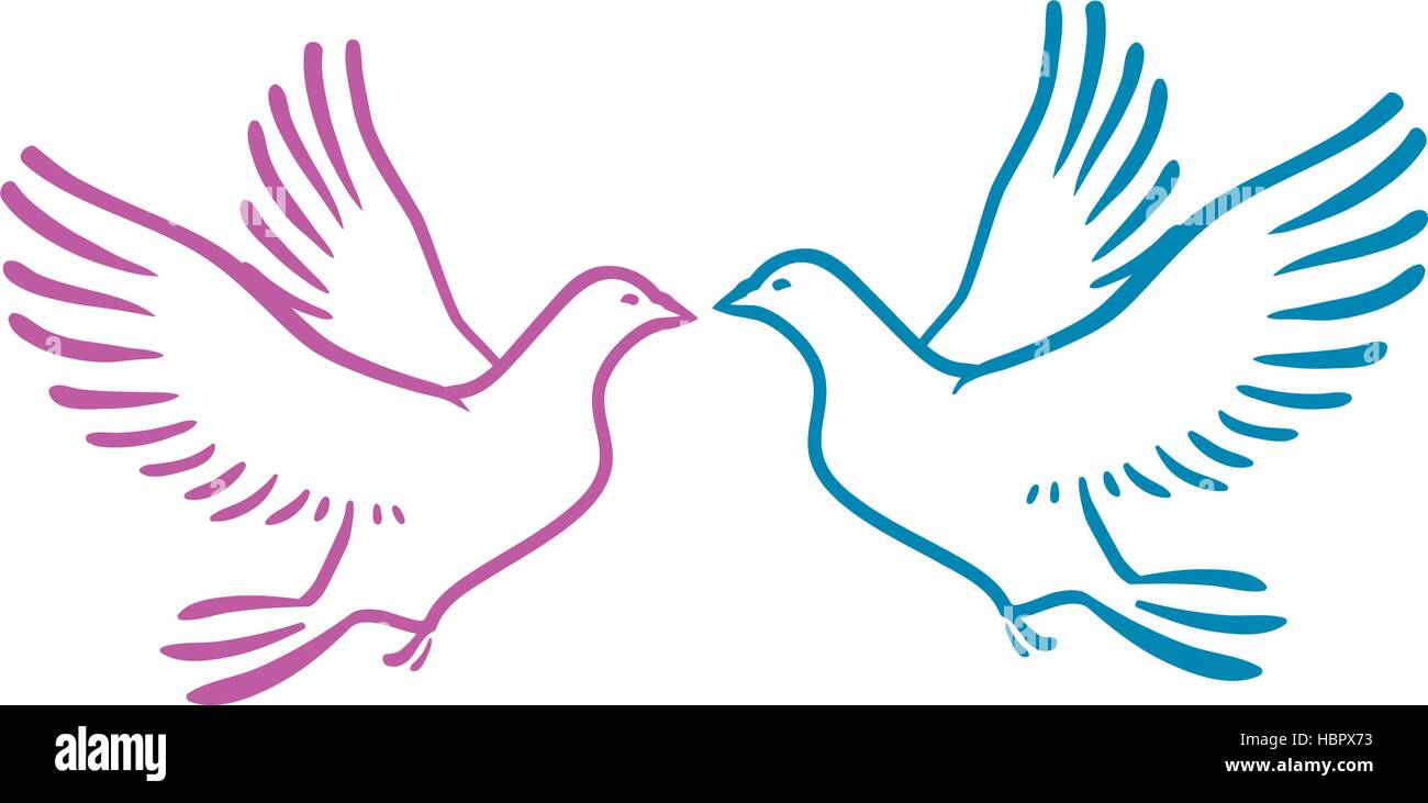 White Doves as concept Love or Peace. Abstract vector illustration Stock Vector