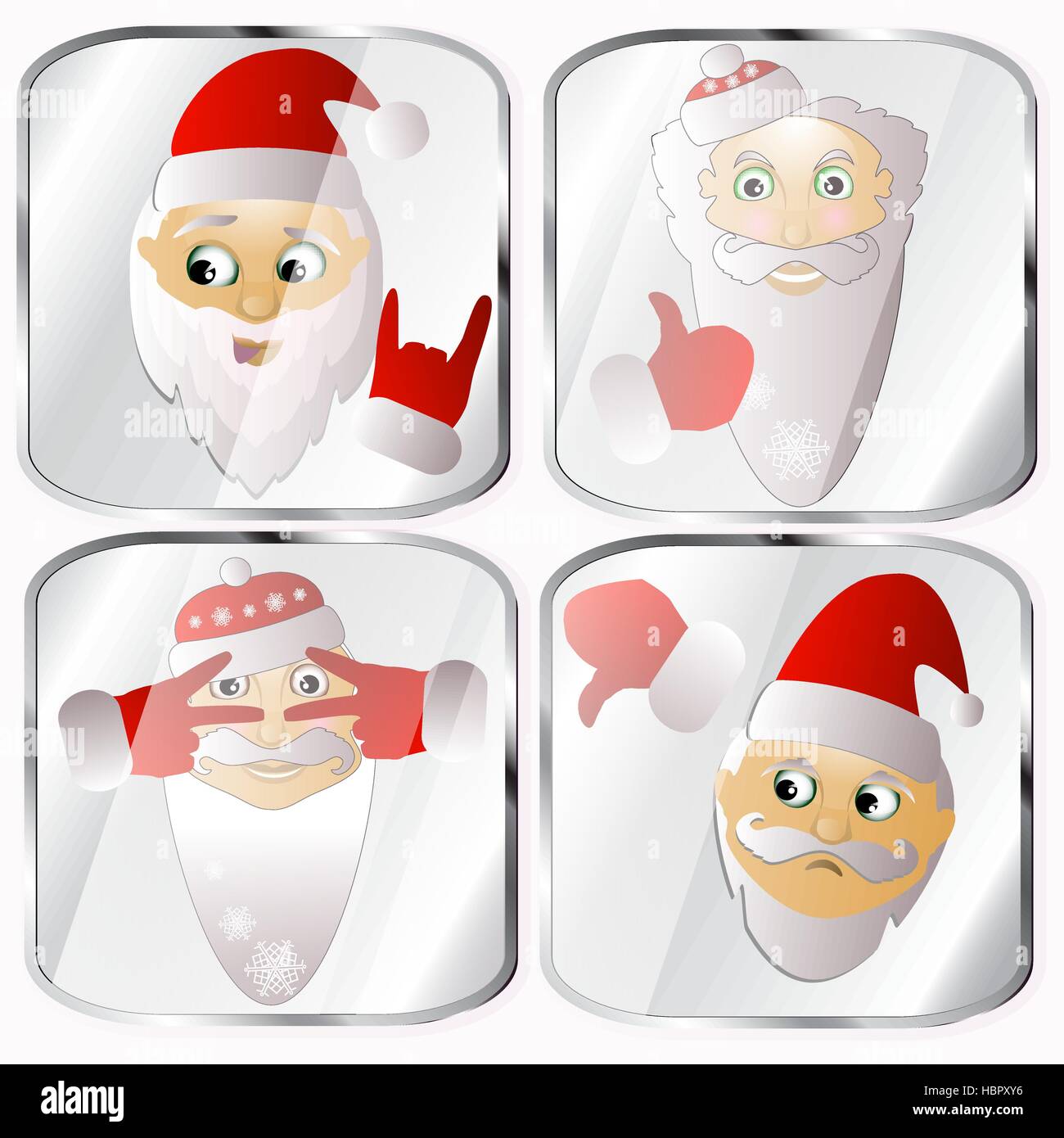 Icons, pictures, pendents about four Santa Claus a vector on a gray background happy holiday Stock Vector