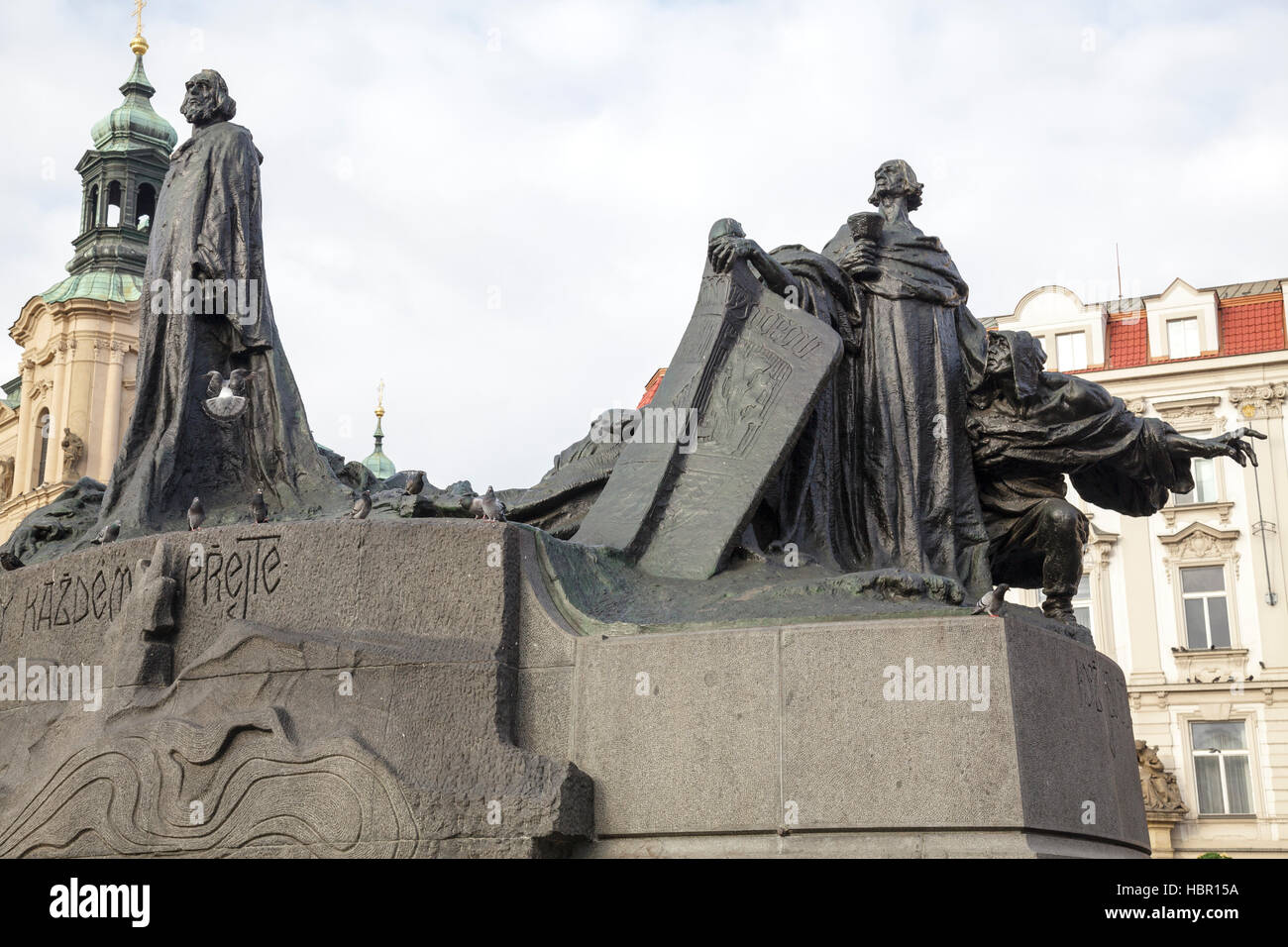 Jan Hus Memorial on the Old Town Square, Prague, Czech Republic Stock Photo