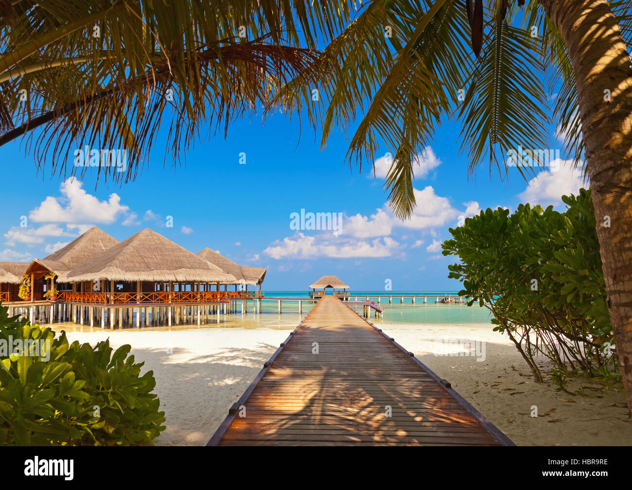 Cafe on tropical Maldives island Stock Photo Alamy
