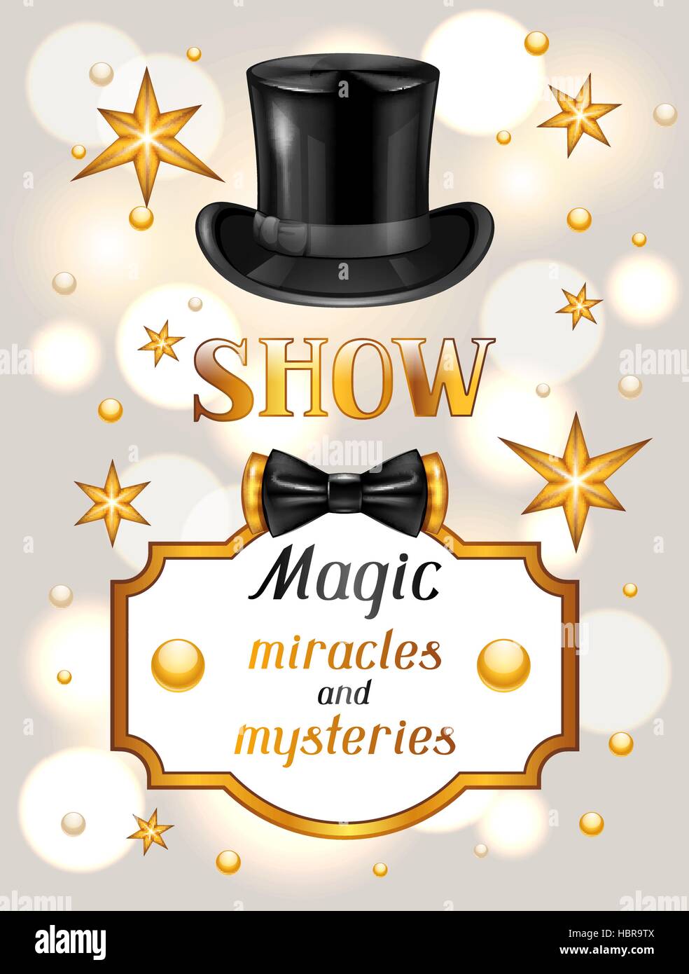 Magic show card. Miracles and mysteries. Invitation to entertainment Stock Vector