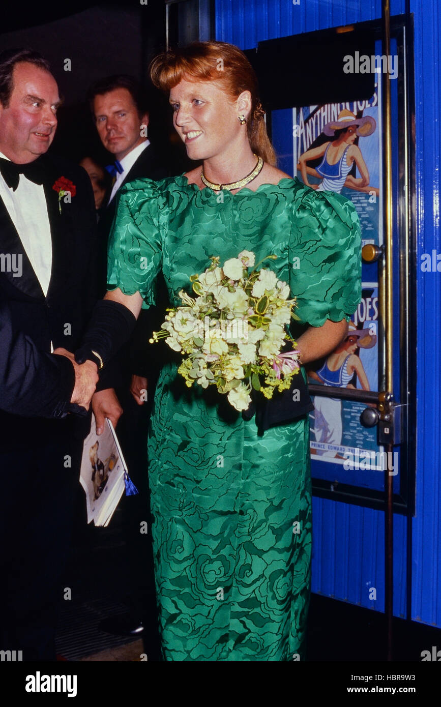 Sarah Ferguson 'Duchess of York' at the premier of  Anything Goes by Cole Porter. Prince Edward Theatre, London.1989 Stock Photo