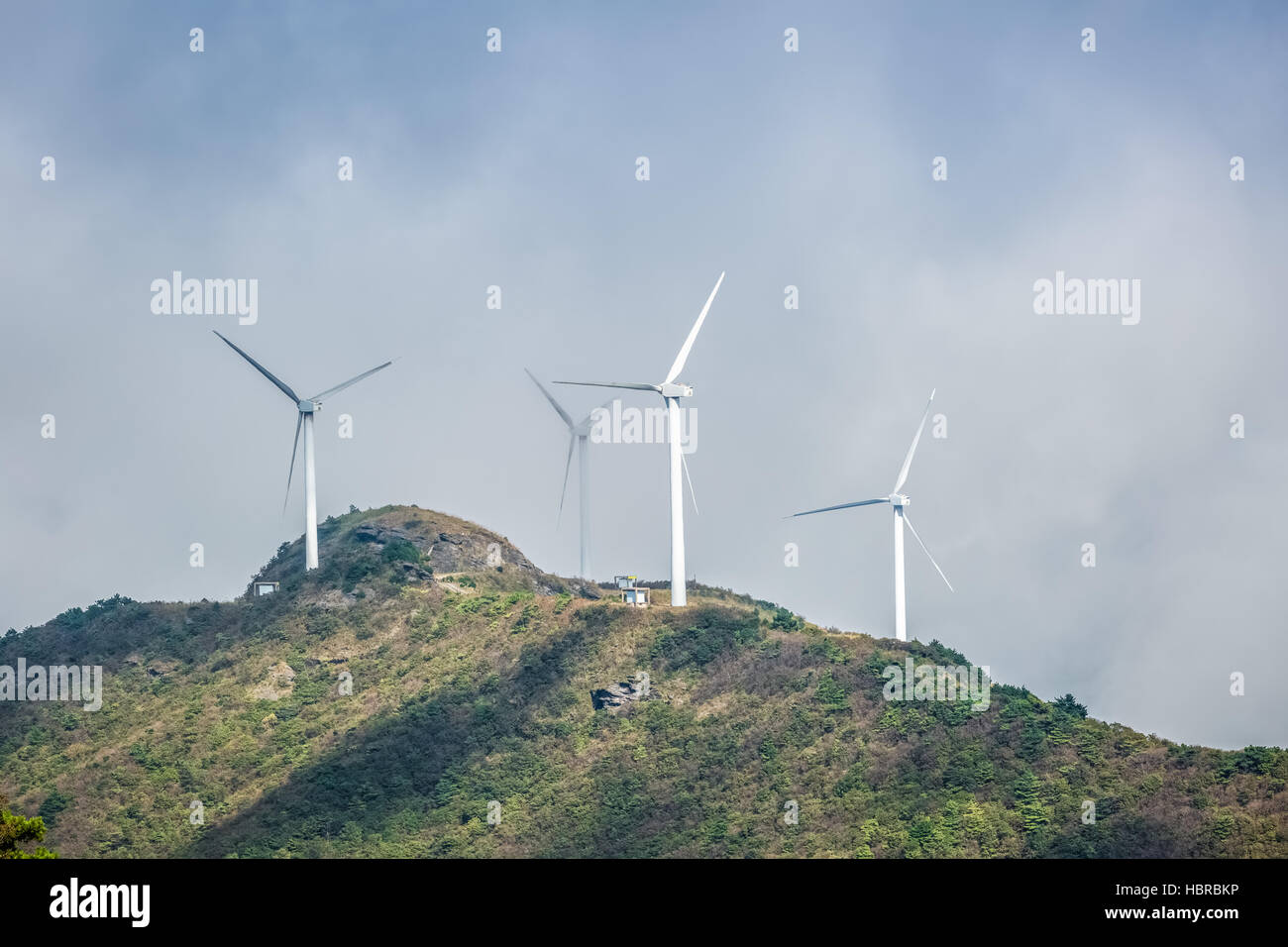 wind turbines on the mountain top Stock Photo