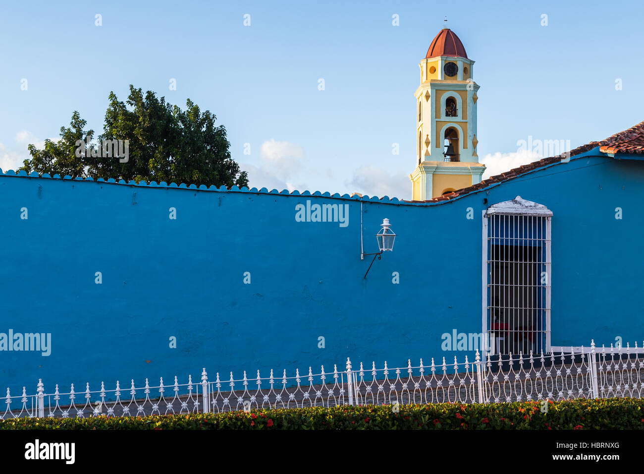 Looking across the railings & hedges which decorate the Plaza Mayor in