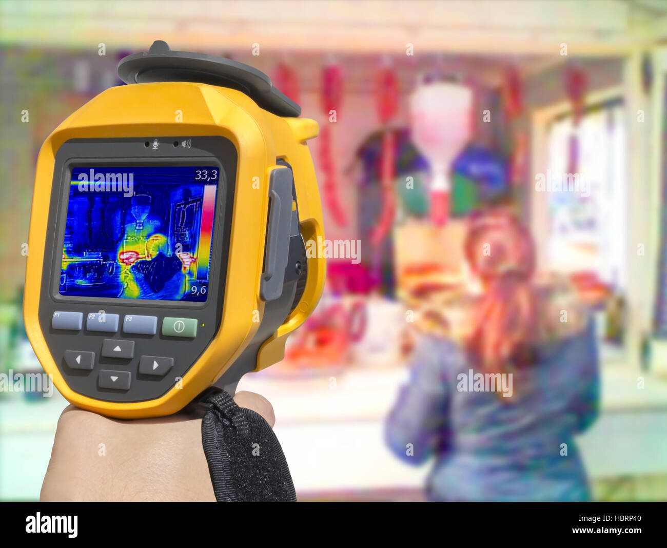 Recording with Thermal camera street stand selling food Stock Photo