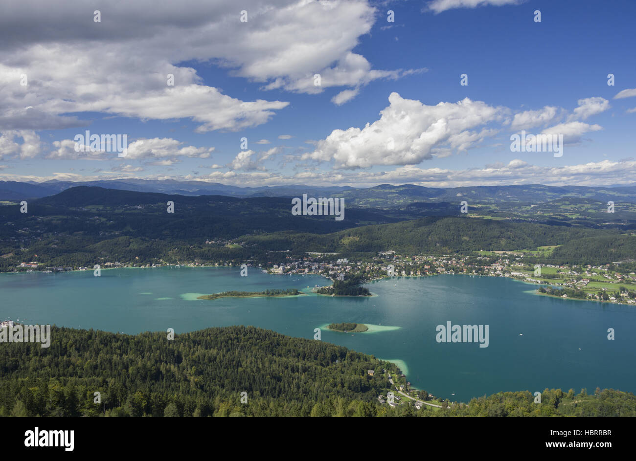Panoramic View of Lake Worthersee Stock Photo