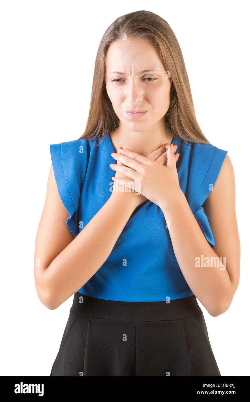 Woman With Hands Around Her Neck Stock Photo Alamy