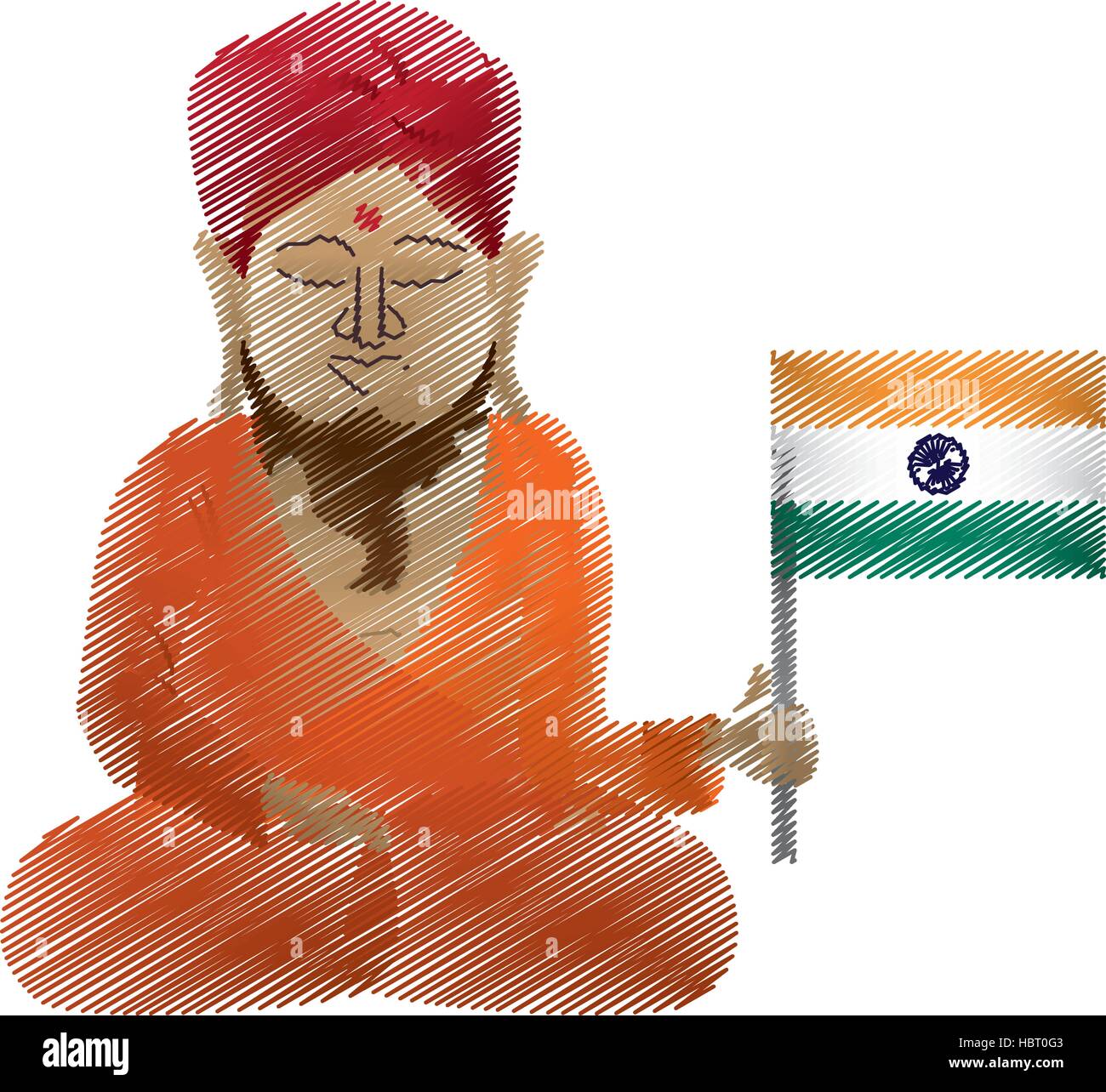 buddha colored hand draw sitting with indian flag Stock Vector Image