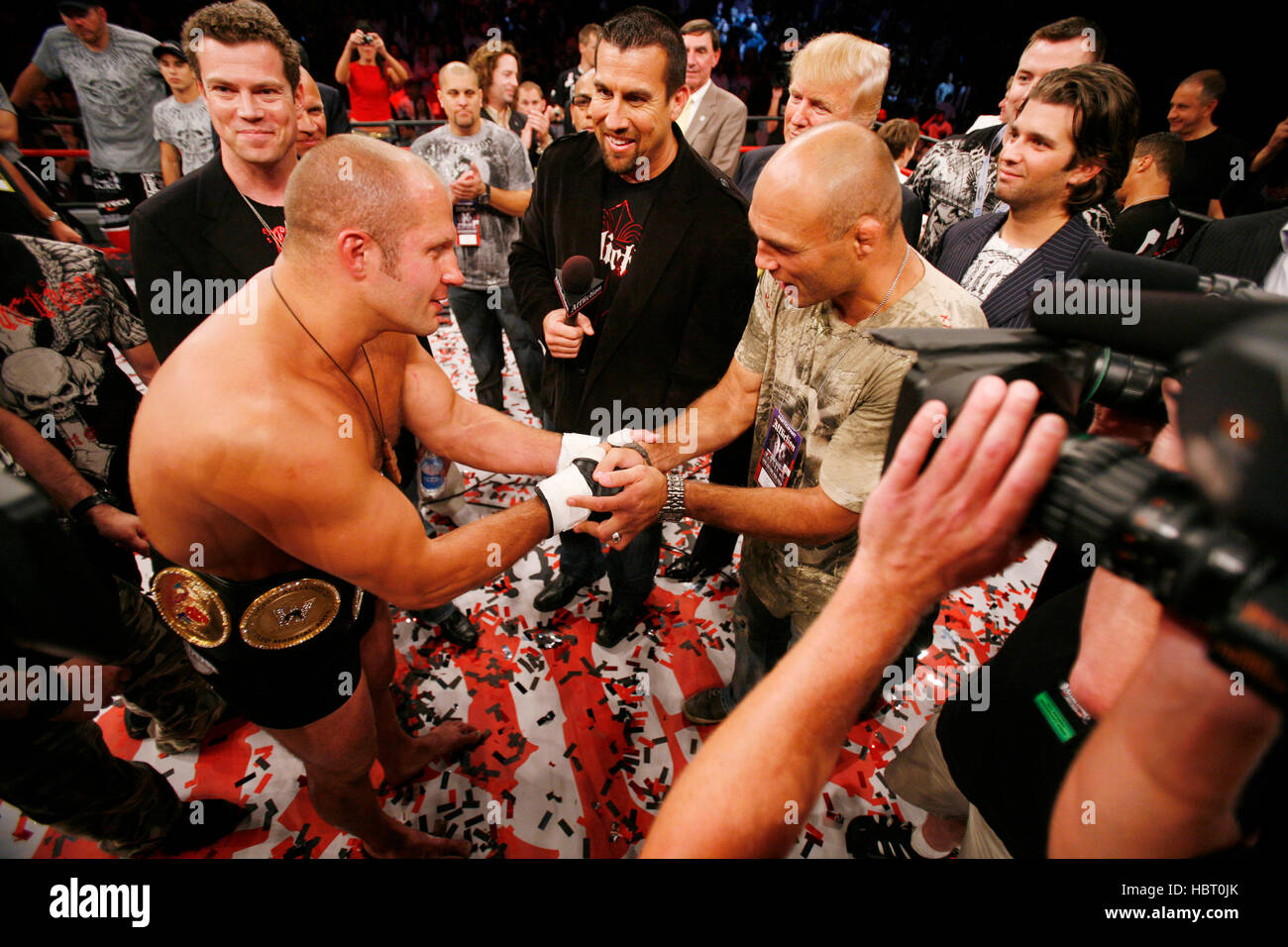Fedor Emelianenko, left,  greets Randy Couture in the ring after defeating Tim Sylvia at Affliction's 'Banned', a mixed martial arts fight at the Honda Center on July 19, 2008 in Anaheim, California. Francis Specker Stock Photo