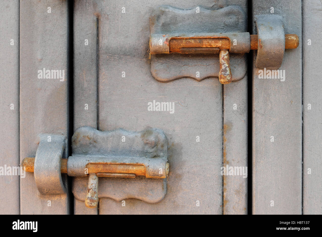 vintage metal latch, locking bolt, locked door Stock Photo