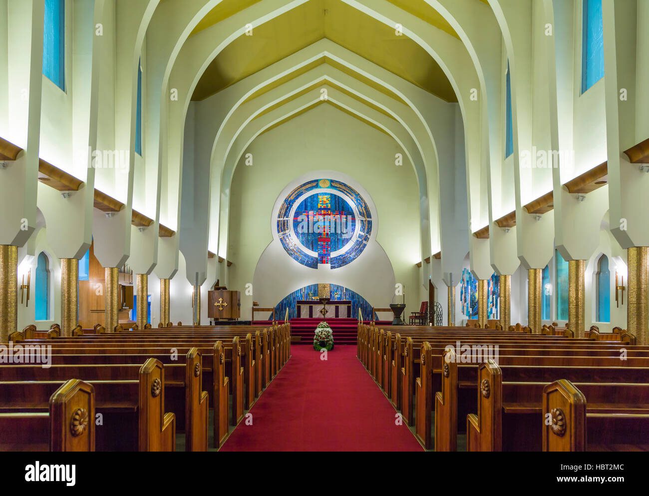 Interior architecture of the Hateigskirkja Church in Reykjavik, Iceland ...