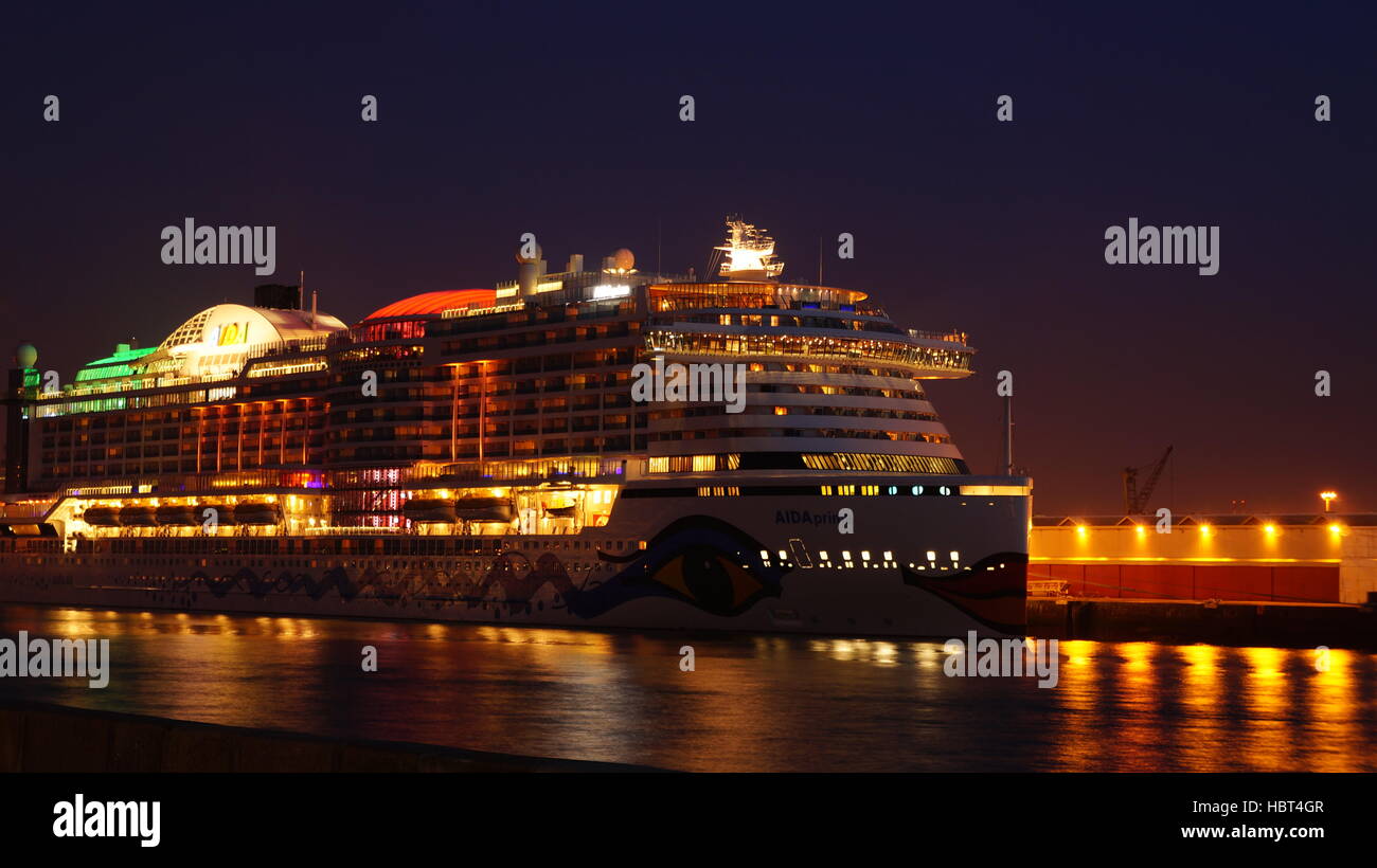 Cruise ship Aida Prima moored in Le Havre harbour, France Stock Photo