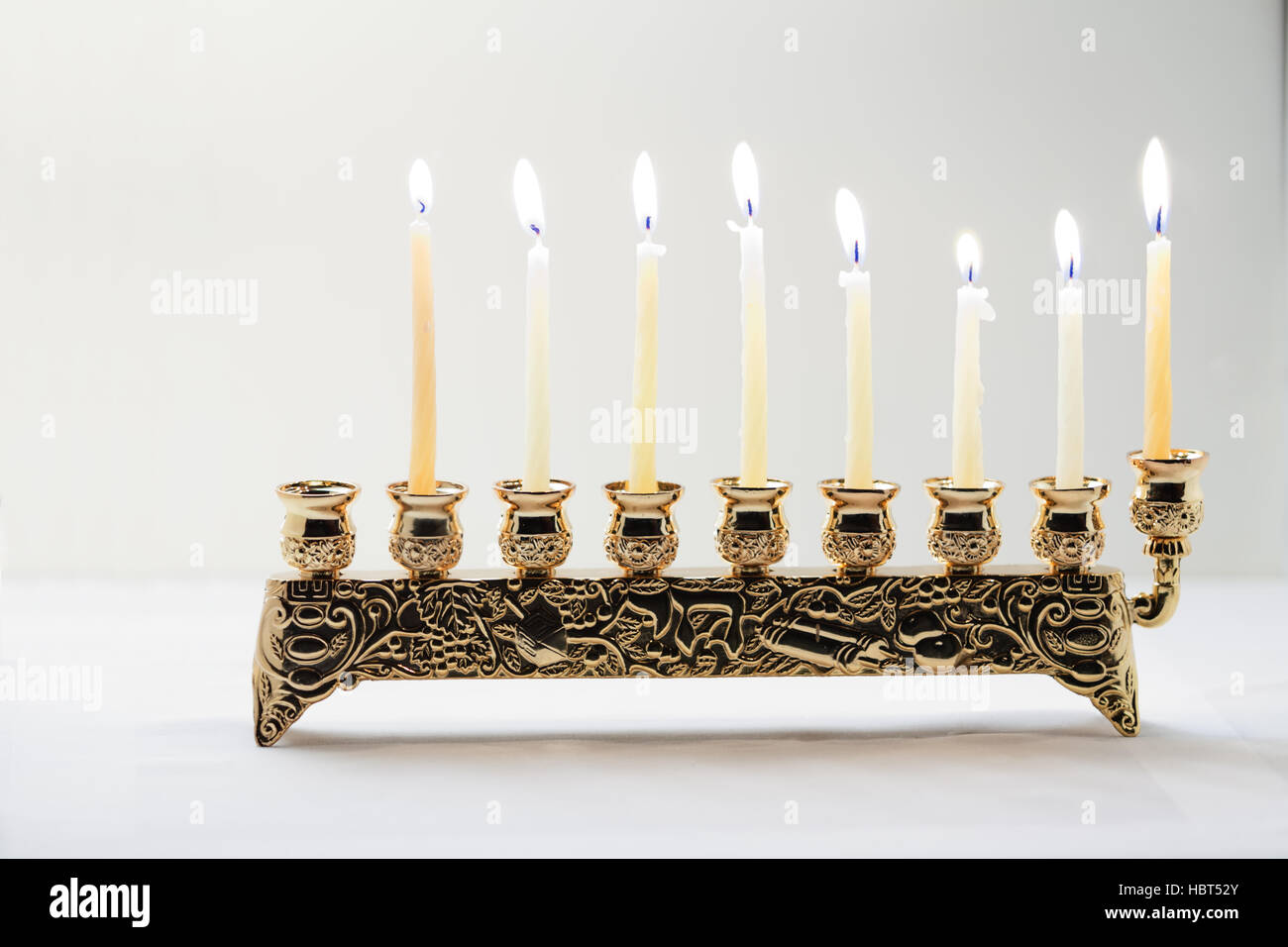 The Symbols of Hanukkah ninebranched mehorah Hanukiah Stock Photo