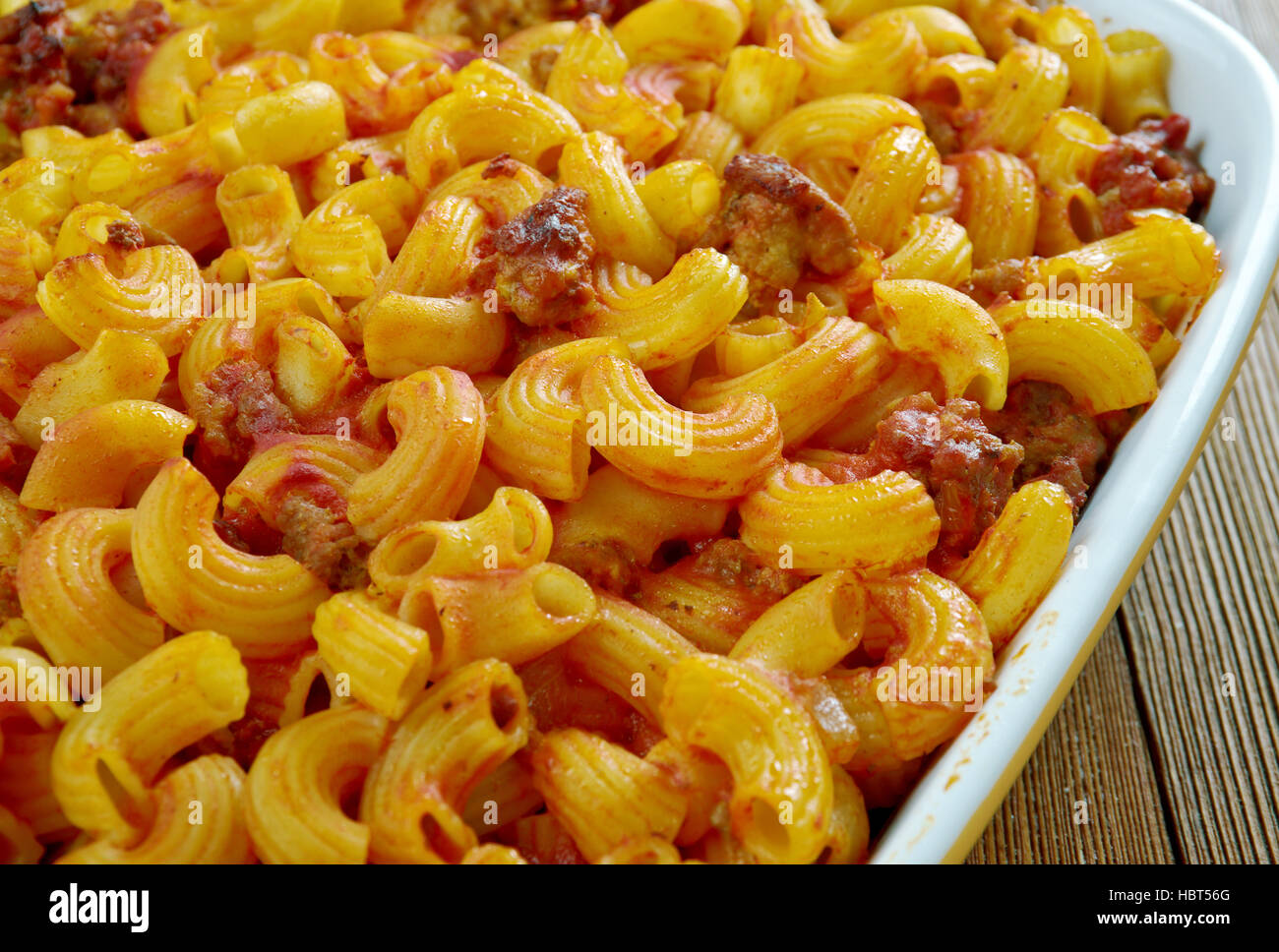 Johnny Marzetti Casserole. Midwestern Italian American pasta dish