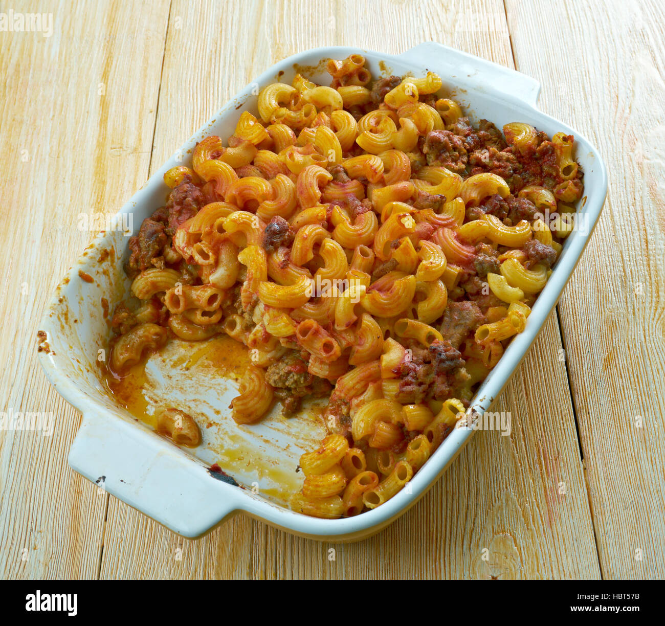 Johnny Marzetti Casserole. Midwestern Italian American pasta dish