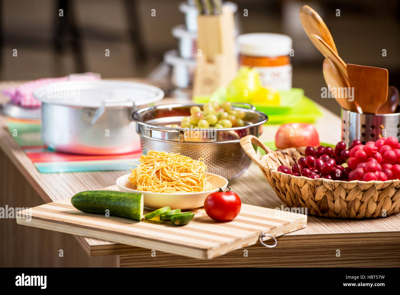Kitchen arrangement with many utensils Stock Photo Alamy