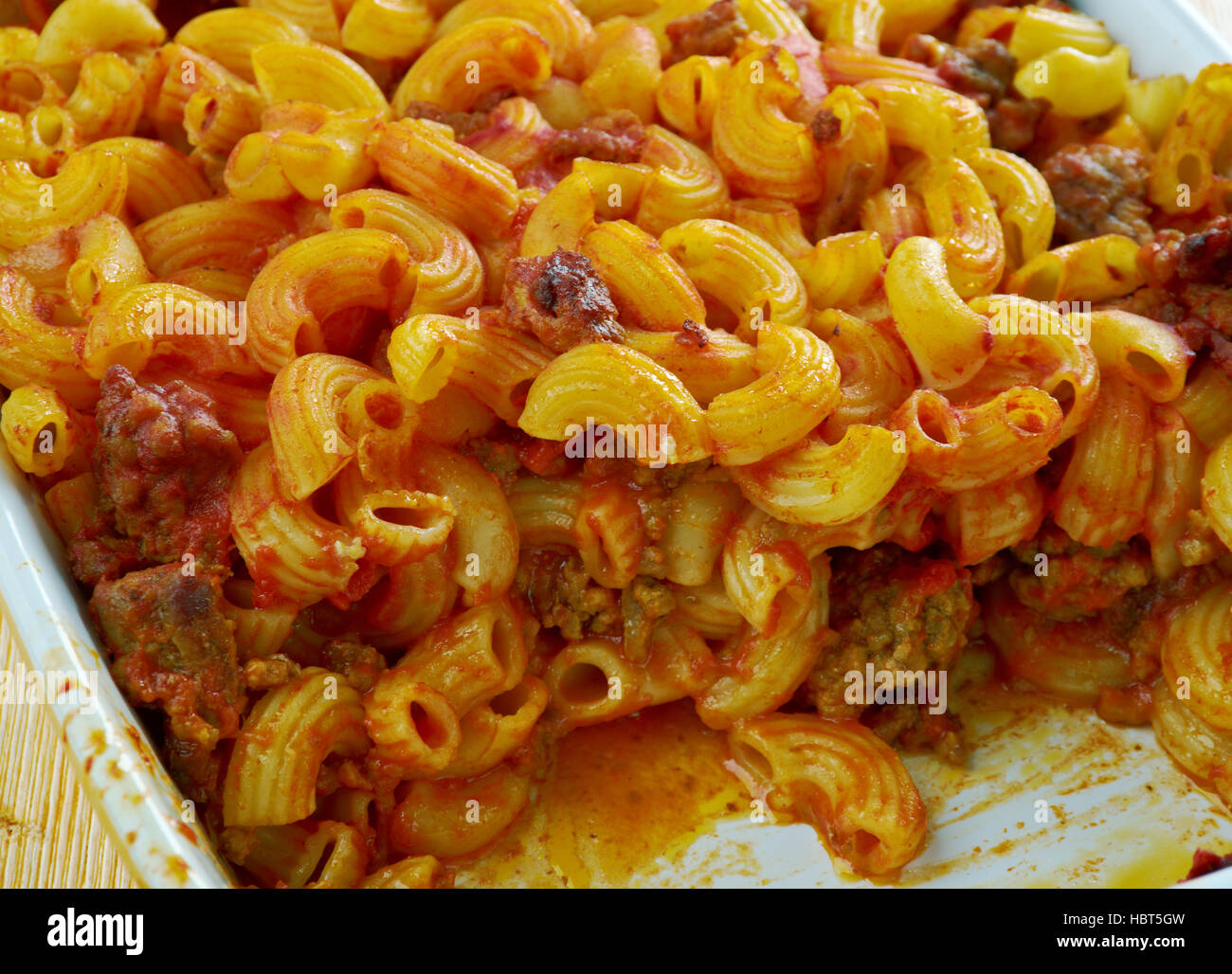 Johnny Marzetti Casserole. Midwestern Italian American pasta dish