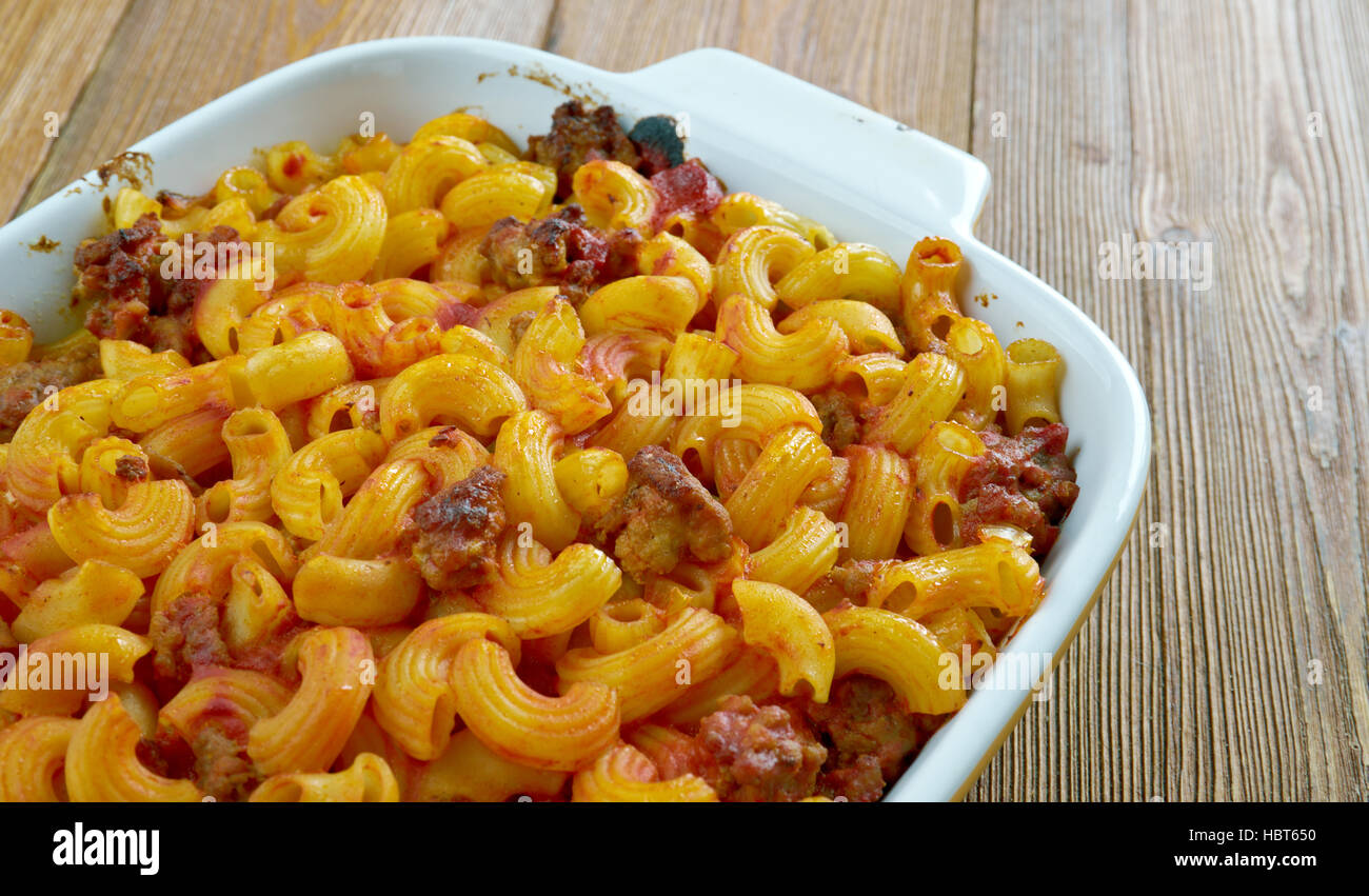 Johnny Marzetti Casserole. Midwestern Italian American pasta dish