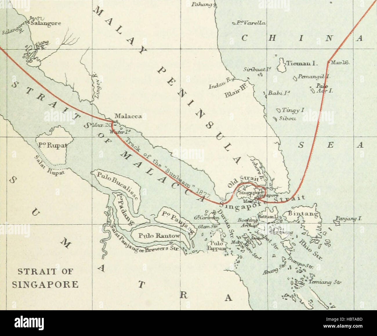 Route Map Key This page from 'A Voyage in the...' presents a voyage map detailing ...