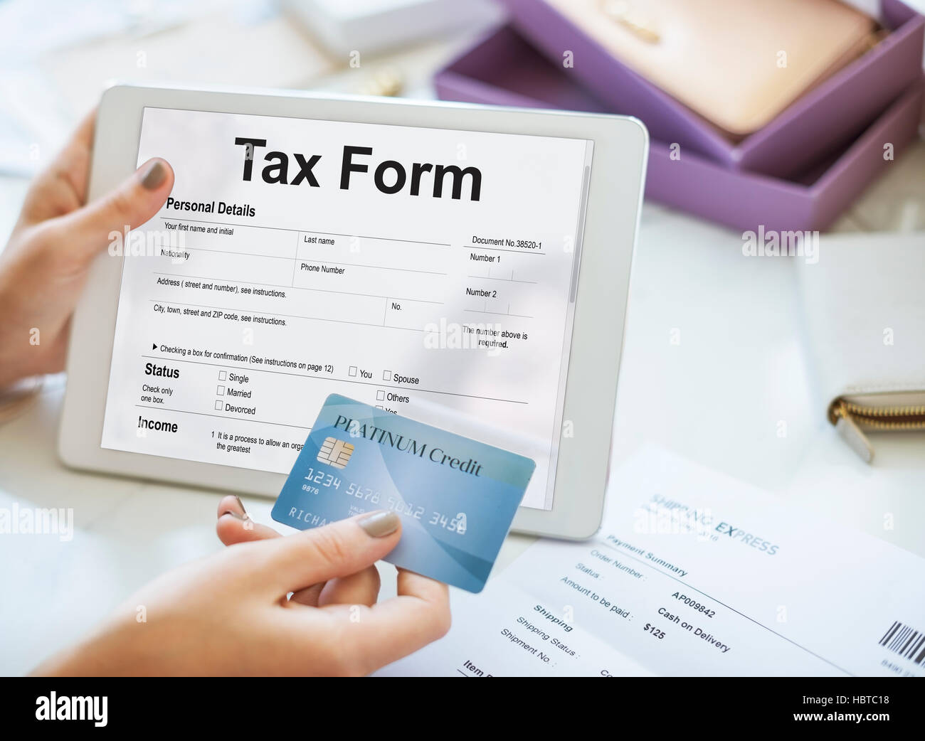 Tax Credits Claim Return Deduction Refund Concept Stock Photo Alamy