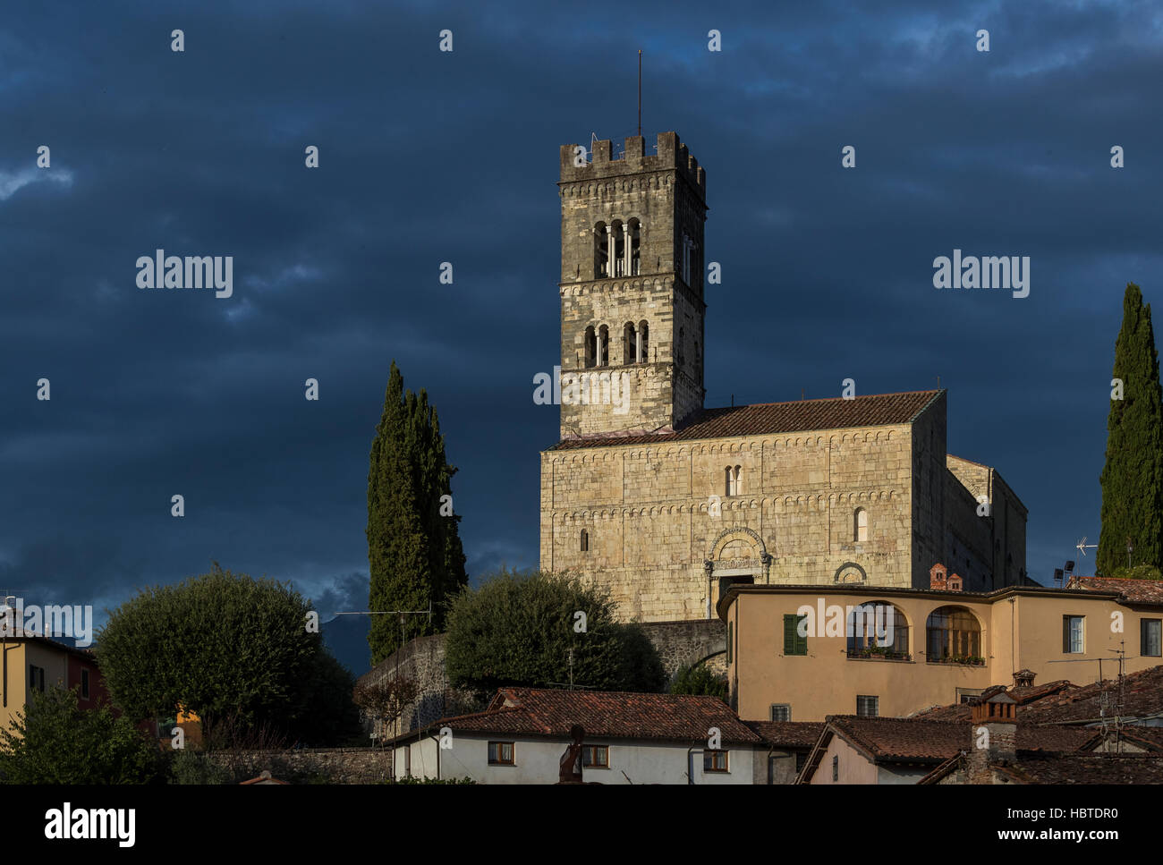 Duomo Di S. Cristoforo. The medieval hilltop town of Barga, in Tuscany, Italy. Stock Photo