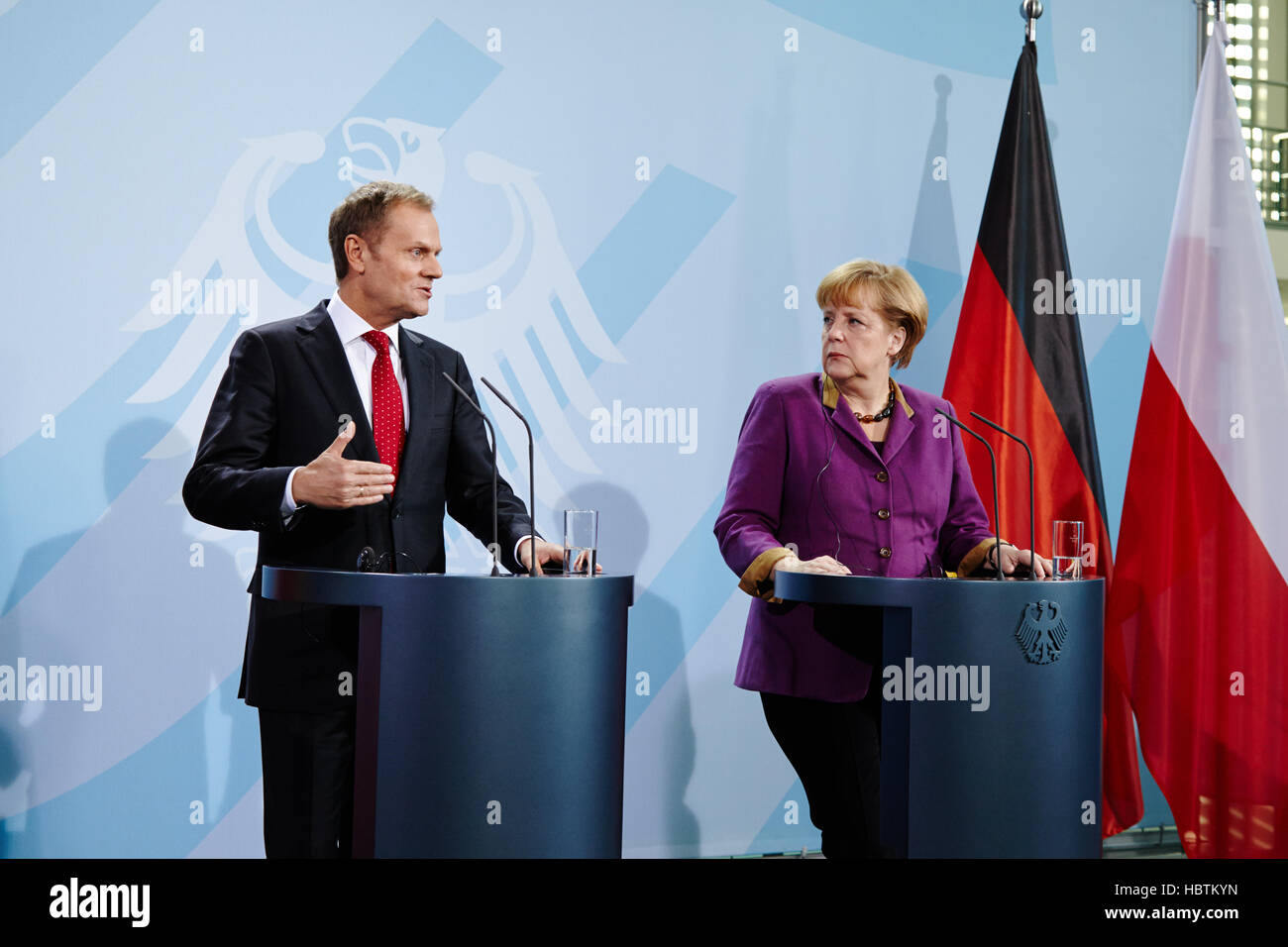 Merkel und Tusk Press Conference Stock Photo