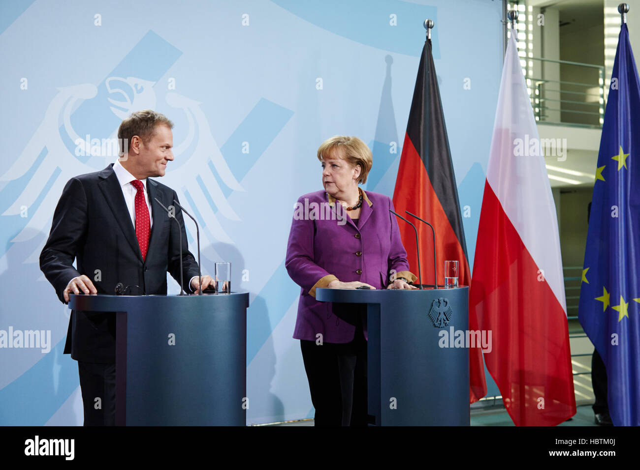 Merkel und Tusk Press Conference Stock Photo