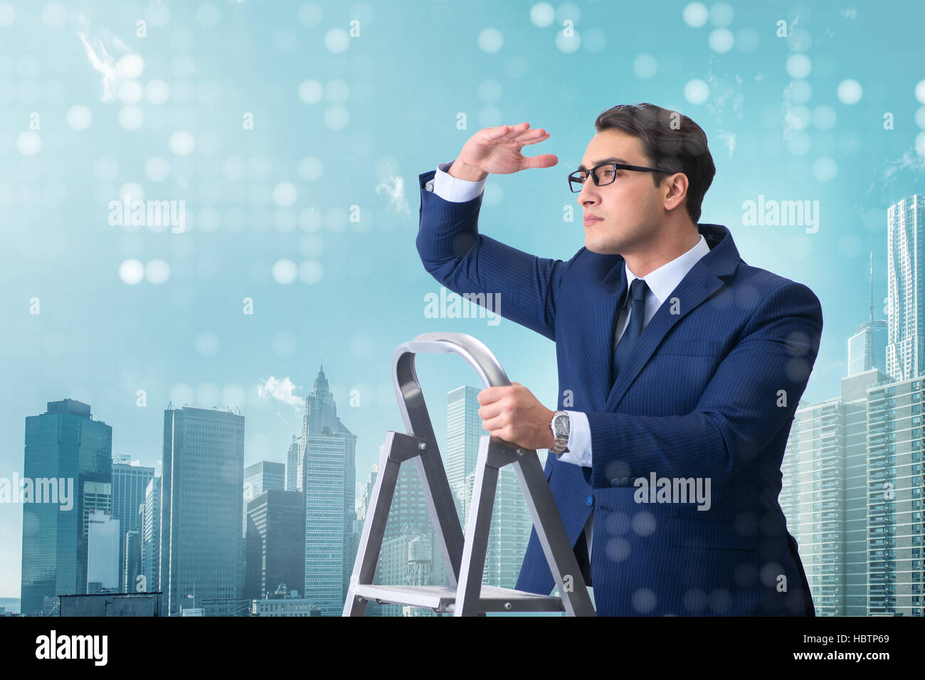 Businessman climbing ladder in business concept Stock Photo - Alamy