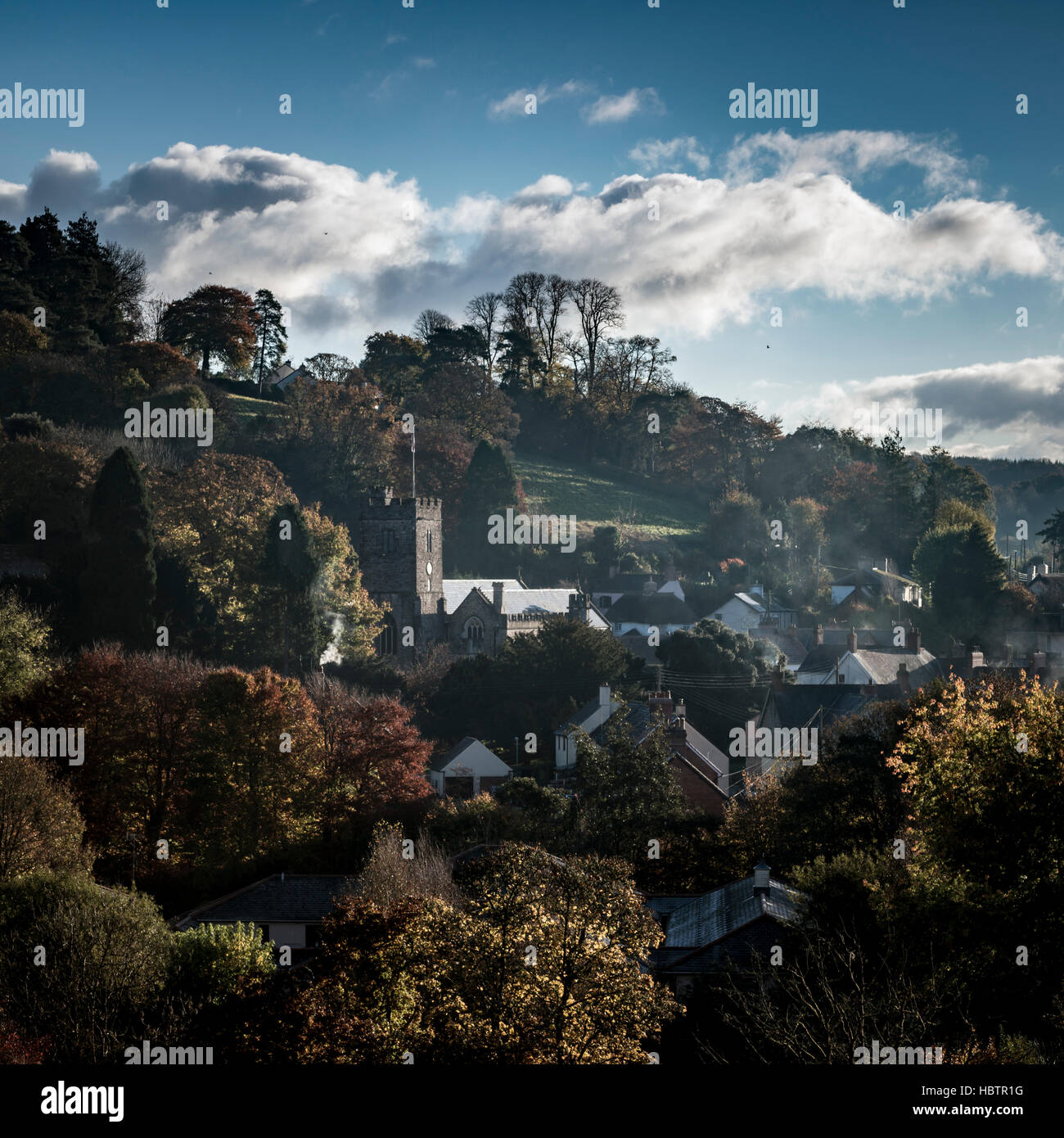 A view across the small rural town of Dulverton, in Exmooor national park, Somerset. Stock Photo